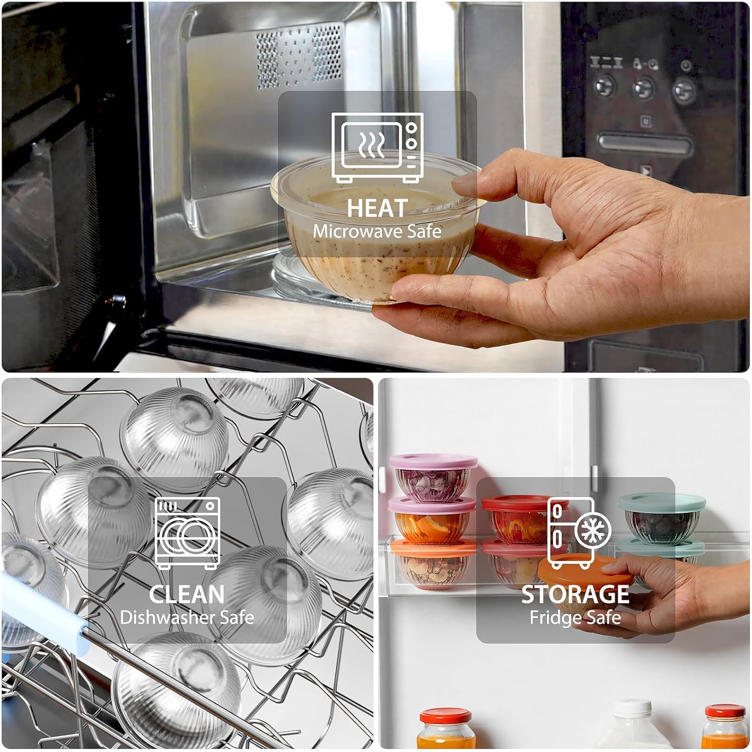 Freshmage Small Glass Bowls with Lids, [8 Pack-6.25 Oz] Meal Prep Bowls Set, Stackable Small Food Storage Containers for Leftovers, Snacks, Nuts, Dips, Dessert, Dishwasher & Microwave Safe