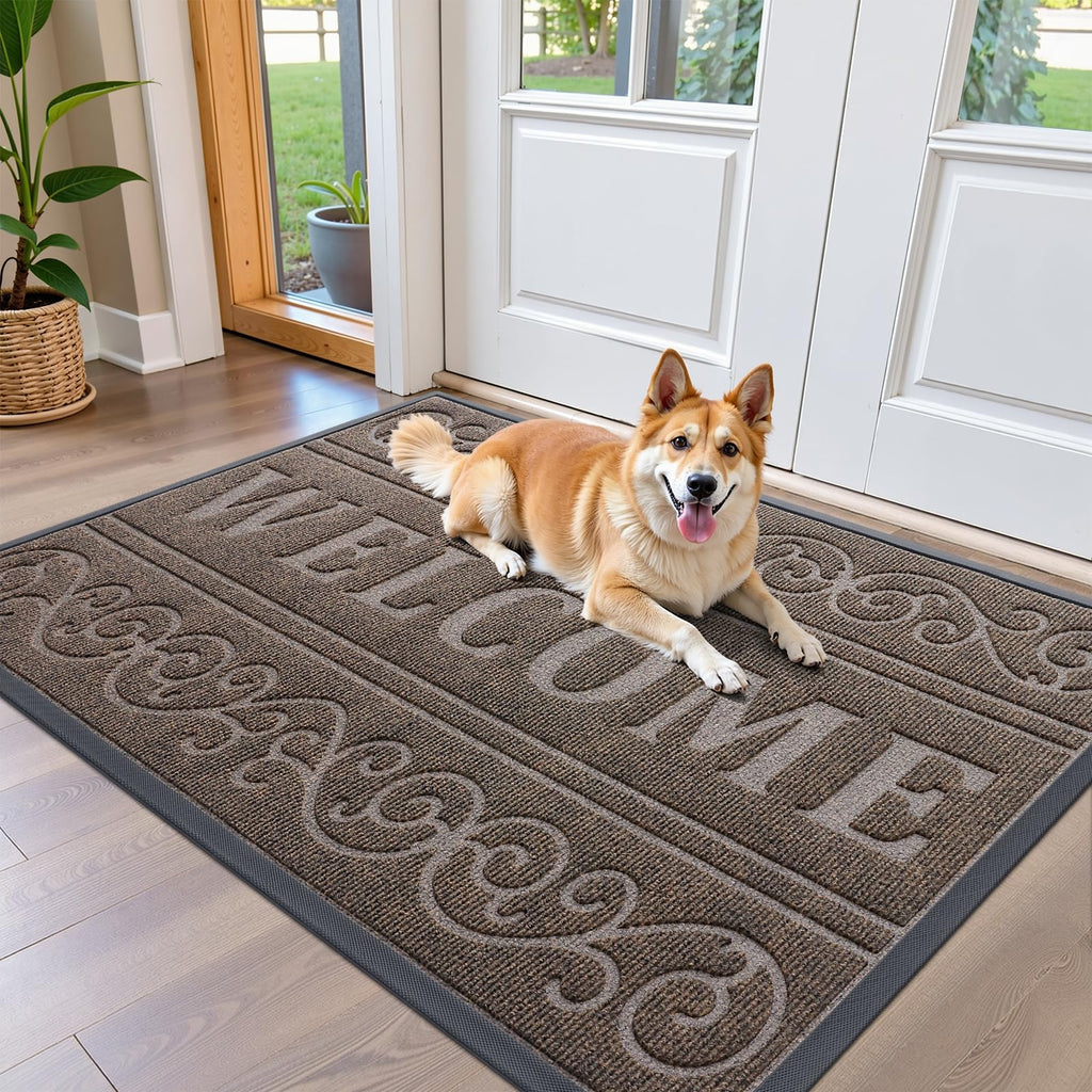 OLANLY Front Door Mat Outside Entrance 29.5x17, Absorbent, Heavy Duty Sturdy Natural Rubber Doormat Indoor Outdoor, Stain and Fade Resistant, Non-Slip Backing Low Profile Floor Mat for Entryway, Grey