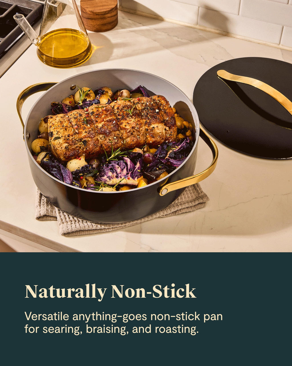Caraway Rondeau - 6 Qt Non-Stick Pan with Lid - Free From Forever Chemicals - Perfect for Searing, Braising, & Roasting - Cream