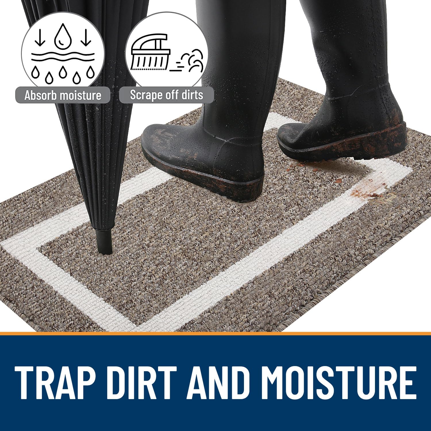 OLANLY Indoor Door Mat, 32x20, Non-Slip Absorbent Resist Dirt Entrance Mat, Washable Low-Profile Inside Entry Doormats for Entryway, Grey