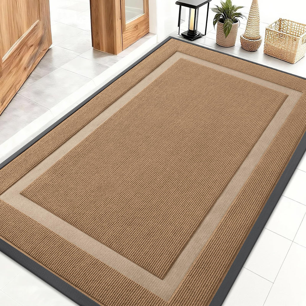 OLANLY Front Door Mat Indoor Outdoor Entrance, Waterproof All-Season, All-Weather Doormat, Sturdy Natural Rubber, Fade Resistant, Low Profile, Easy Clean Patio Porch Entryway Mat, 29.5x17, Black
