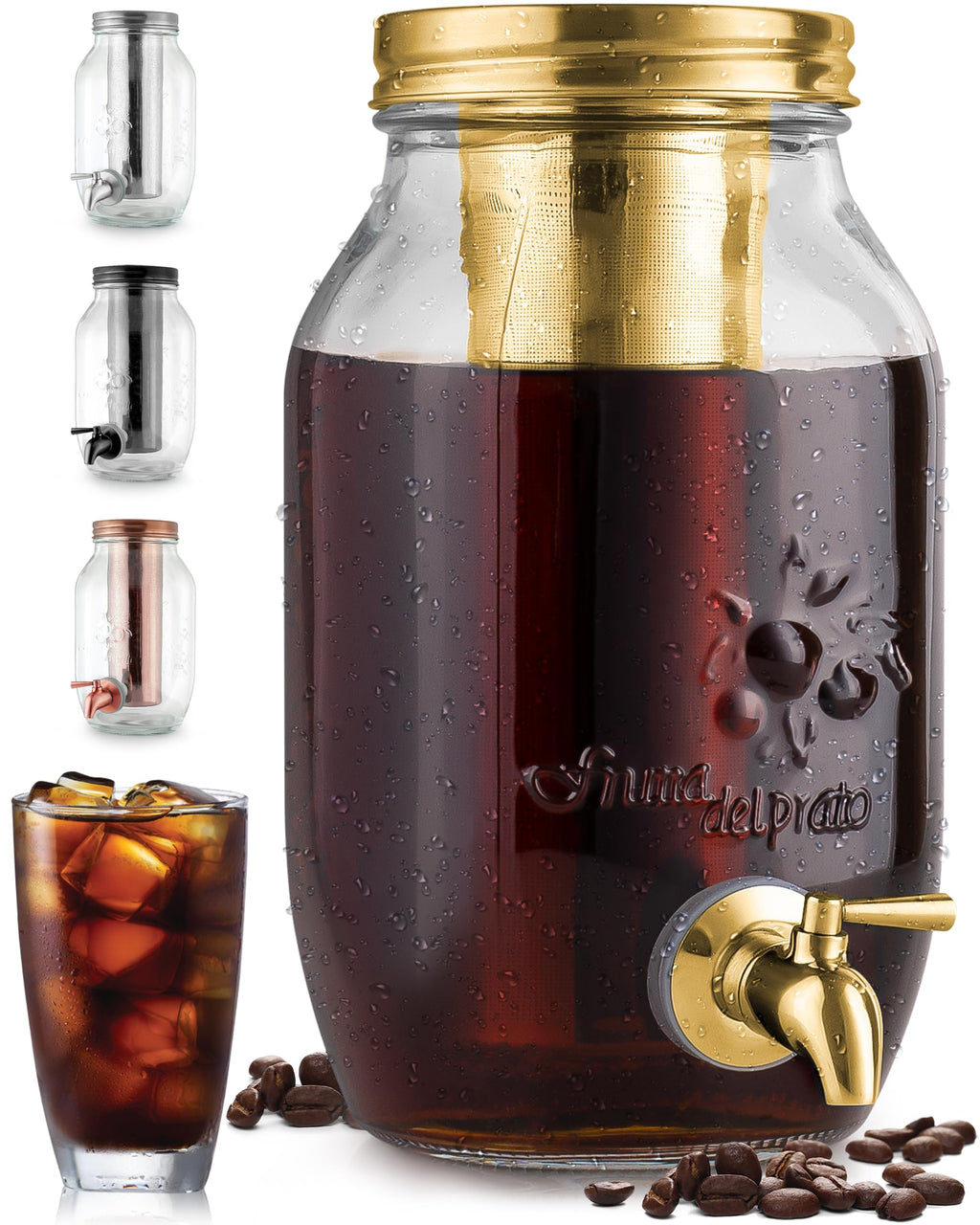 Zulay 1 Gallon/128oz Cold Brew Coffee Maker – Thick Glass Pitcher with Stainless Steel Filter, Lid & Spout – Large Mason Jar Container Dispenser - Iced Coffee & Sun Tea Brewer for Fridge – Silver