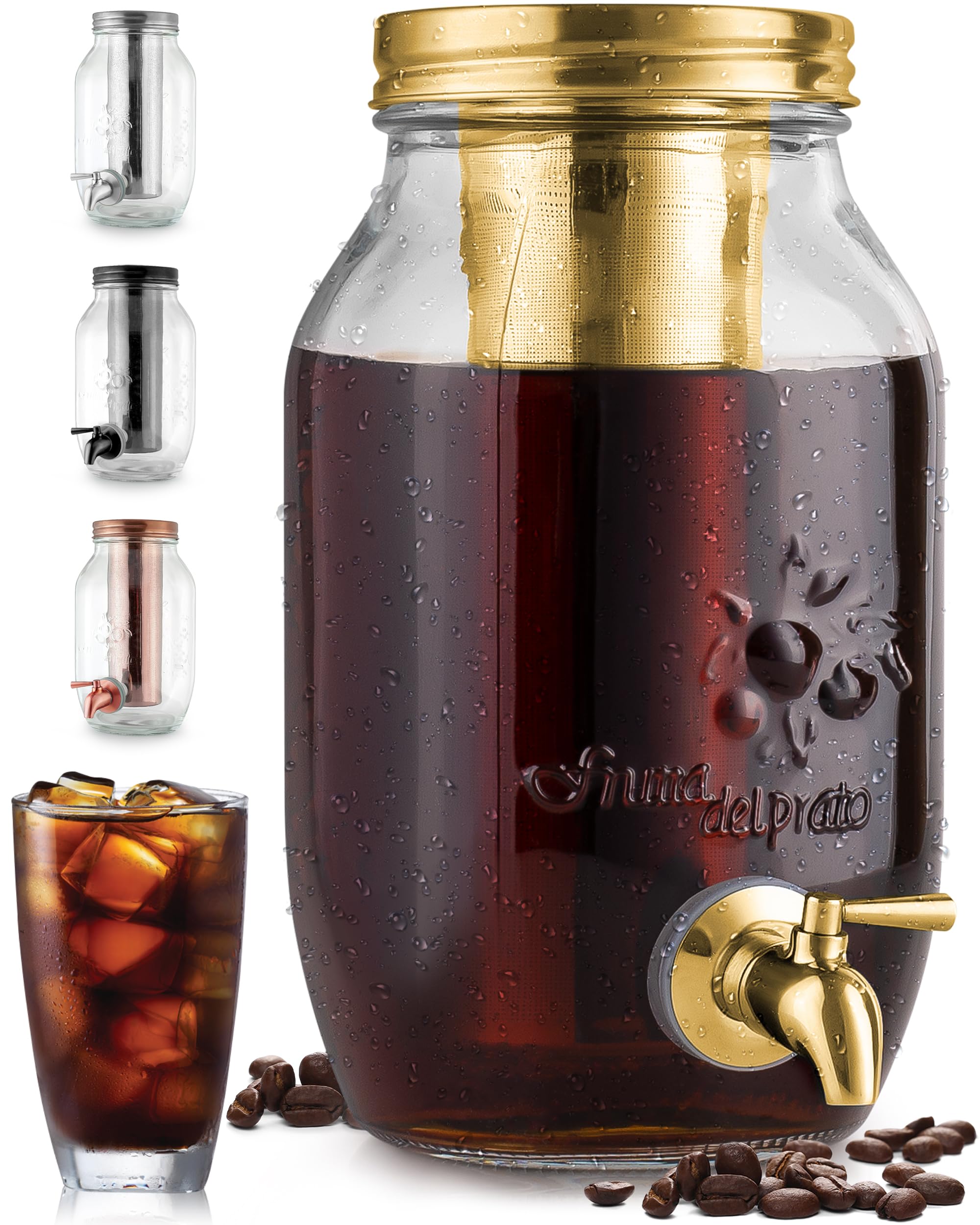 Zulay 1 Gallon/128oz Cold Brew Coffee Maker – Thick Glass Pitcher with Stainless Steel Filter, Lid & Spout – Large Mason Jar Container Dispenser - Iced Coffee & Sun Tea Brewer for Fridge – Silver