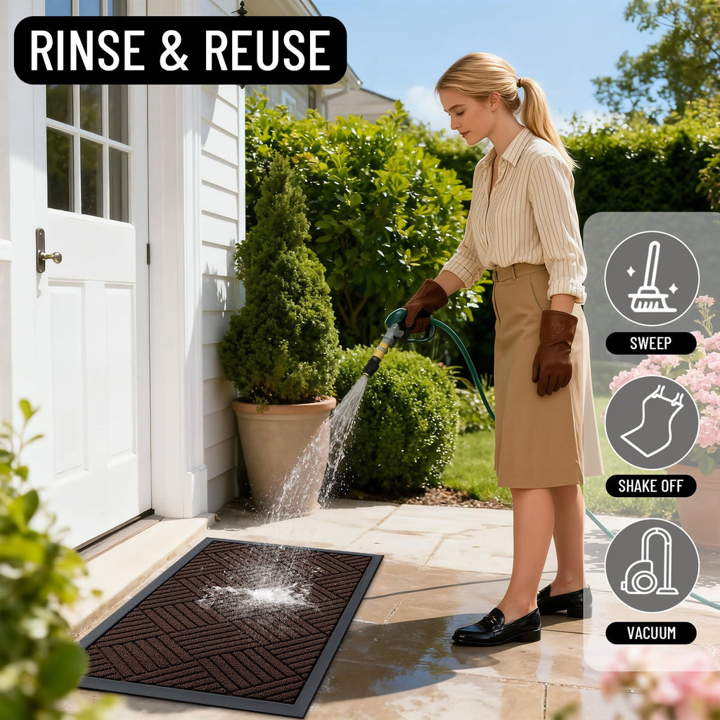 OLANLY Front Door Mat Outside Entrance 29.5x17, Absorbent, Heavy Duty Sturdy Natural Rubber Doormat Indoor Outdoor, Stain and Fade Resistant, Non-Slip Low Profile Floor Mat for Entryway, Grey Diamond