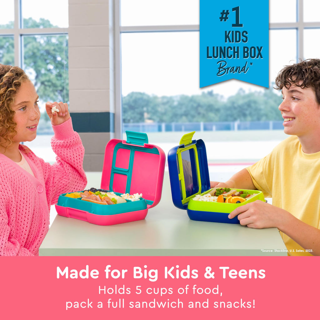 Bentgo Pop - Leak-Proof Lunch Box & Removable Divider for Ages 8+ & Teens - Lunch Container Holds 5 Cups of Food; 3-4 Compartments; Microwave/Dishwasher Safe; 2 Year Warranty (Navy Blue/Chartreuse)