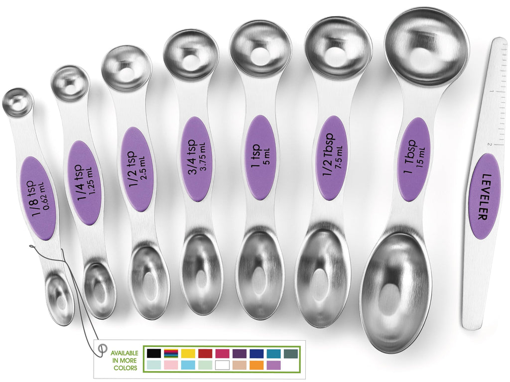 Spring Chef Stainless Steel Magnetic Measuring Spoons Set with Strong N45 Magnets, Heavy Duty Metal Kitchen Gadgets for Baking & Cooking, Fits in Most Kitchen Spice Jars, Set of 8 with Leveler, Black