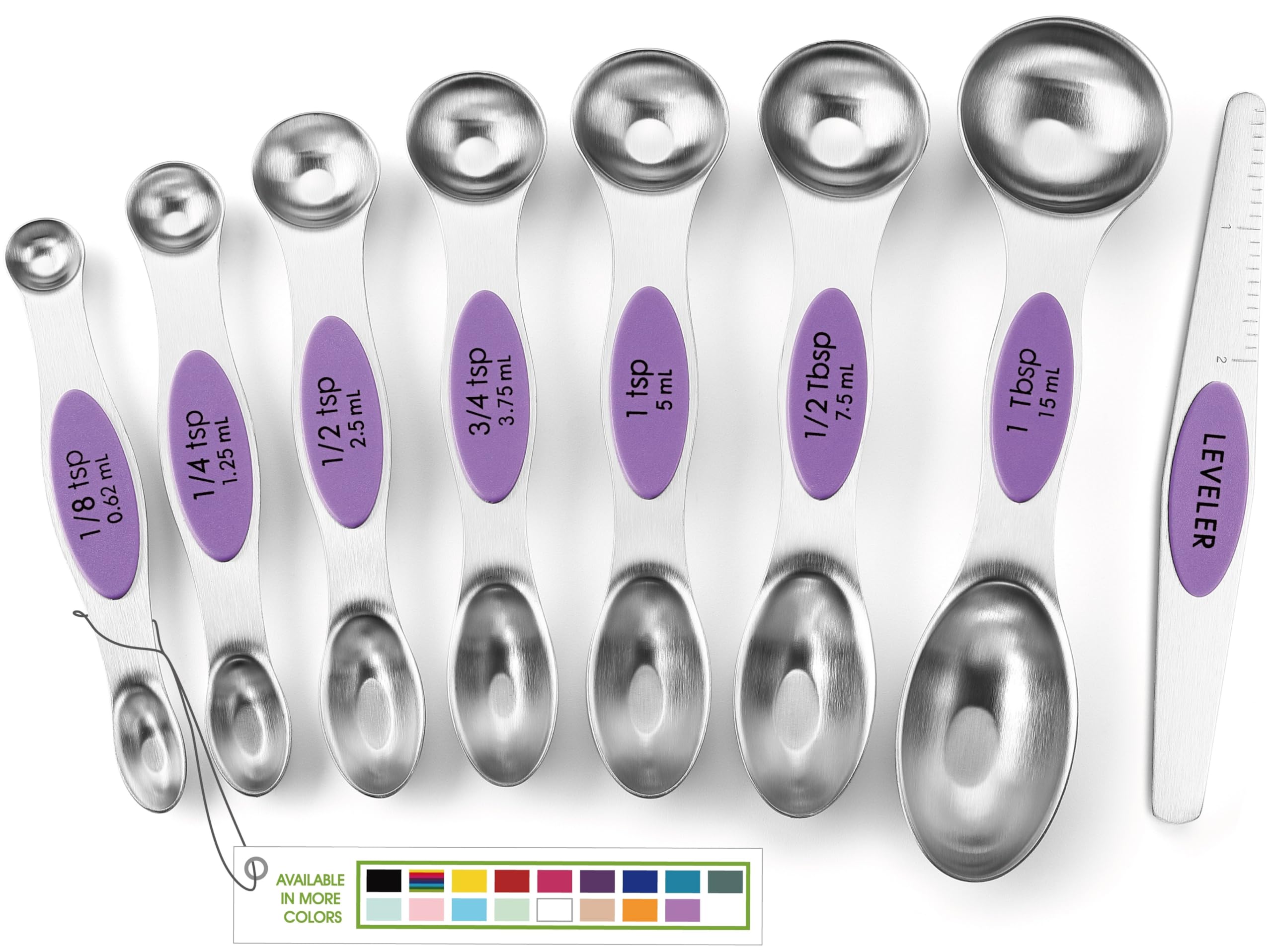 Spring Chef Stainless Steel Magnetic Measuring Spoons Set with Strong N45 Magnets, Heavy Duty Metal Kitchen Gadgets for Baking & Cooking, Fits in Most Kitchen Spice Jars, Set of 8 with Leveler, Black