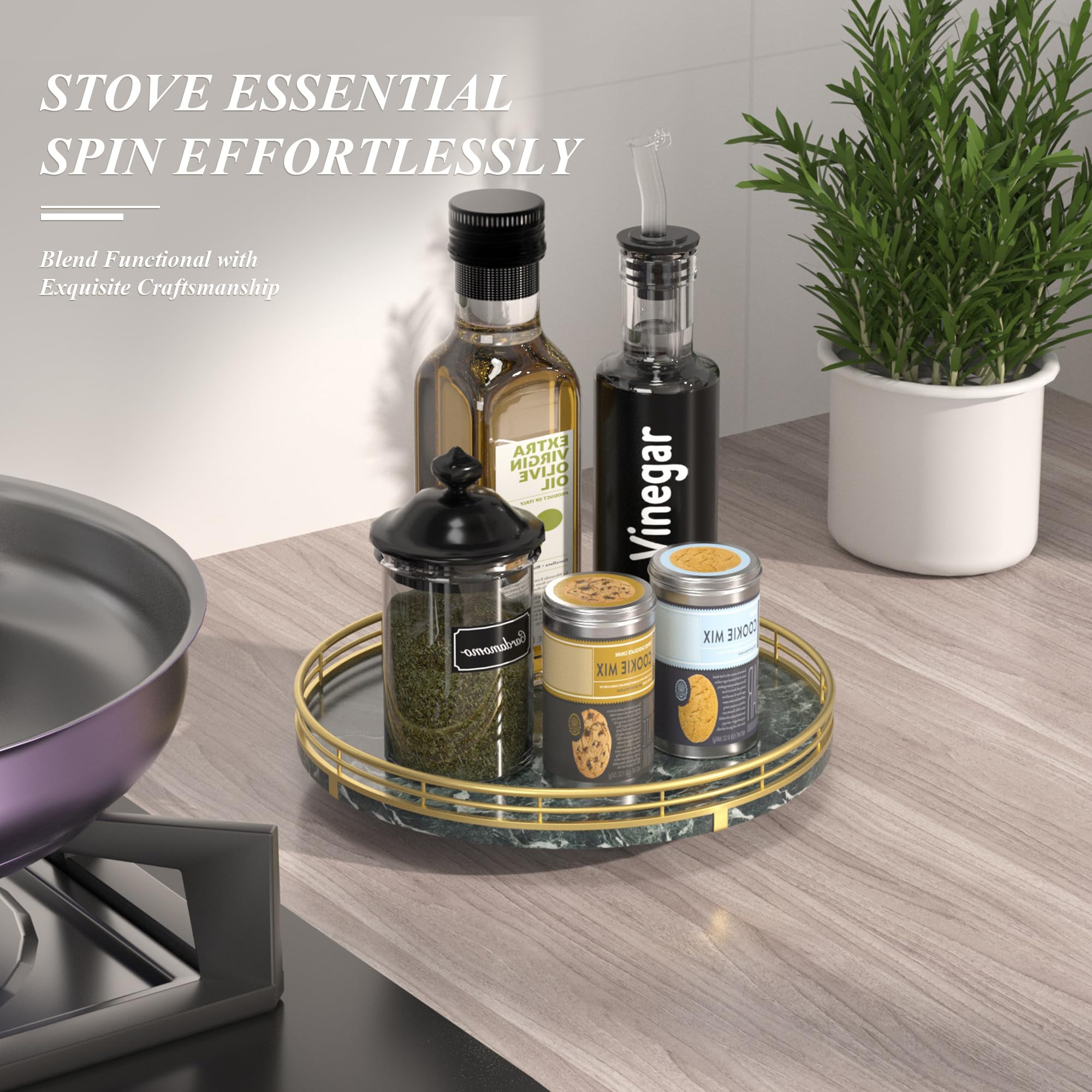 Farmhouse Oak 9" Lazy Susan Turntable Organizer for Cabinet, Round Wooden Lazy Susan Organization and Storage for Dining Table, Pantry, Kitchen, Countertop, Cupboard,Home Decor, Walnut Wood