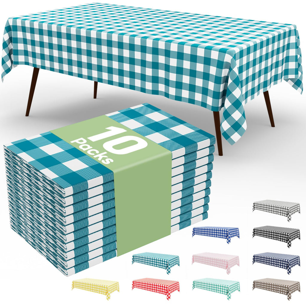Smiry 3 Pack Red Gingham Disposable Tablecloths - 54" x 108" Heavy Duty Plastic Table Cloth, Waterproof Buffalo Plaid Table Covers for Picnic, Banquets, Outdoor Parties