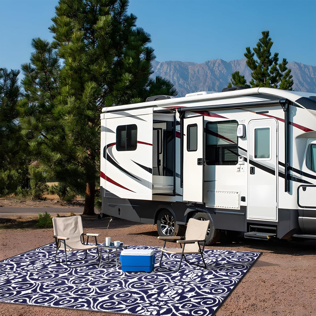 OLANLY Outdoor Rug 5x8 ft Waterproof, Reversible Outdoor Plastic Straw Rug, RV Mat, Indoor Outdoor Carpet Clearance for Patio, Camping, Balcony, Deck, Backyard, Grey & White