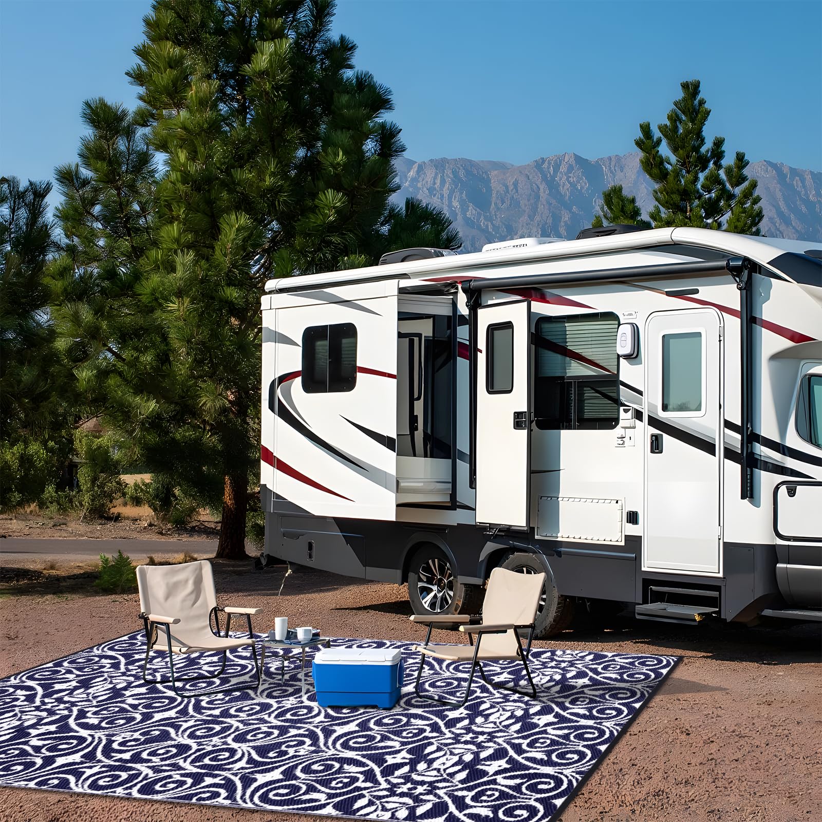 OLANLY Outdoor Rug 5x8 ft Waterproof, Reversible Outdoor Plastic Straw Rug, RV Mat, Indoor Outdoor Carpet Clearance for Patio, Camping, Balcony, Deck, Backyard, Grey & White