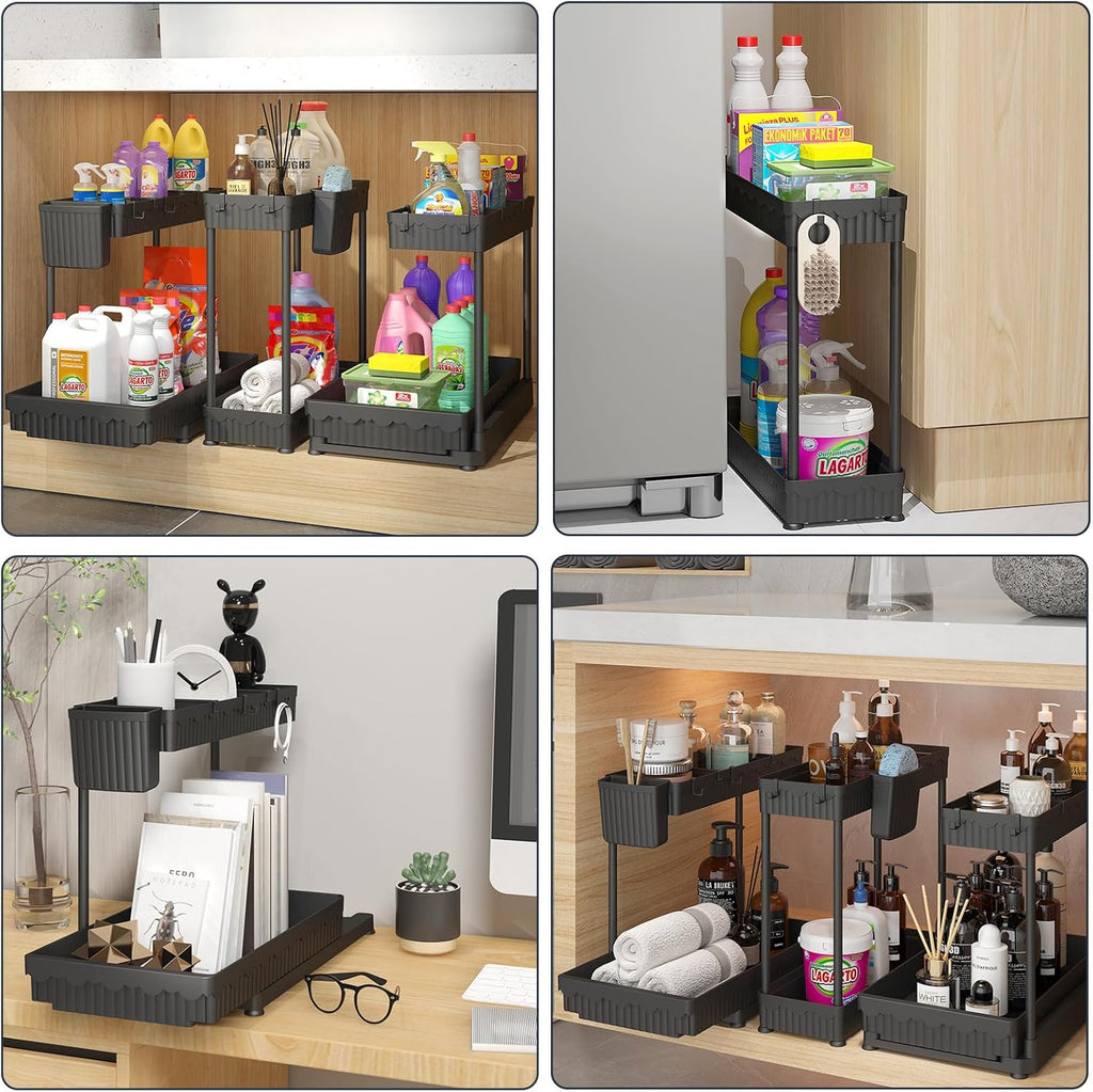 2 Pack Bathroom Cabinet Organizer, 3 Pack Under Sink Organizers and Storage L-Shaped