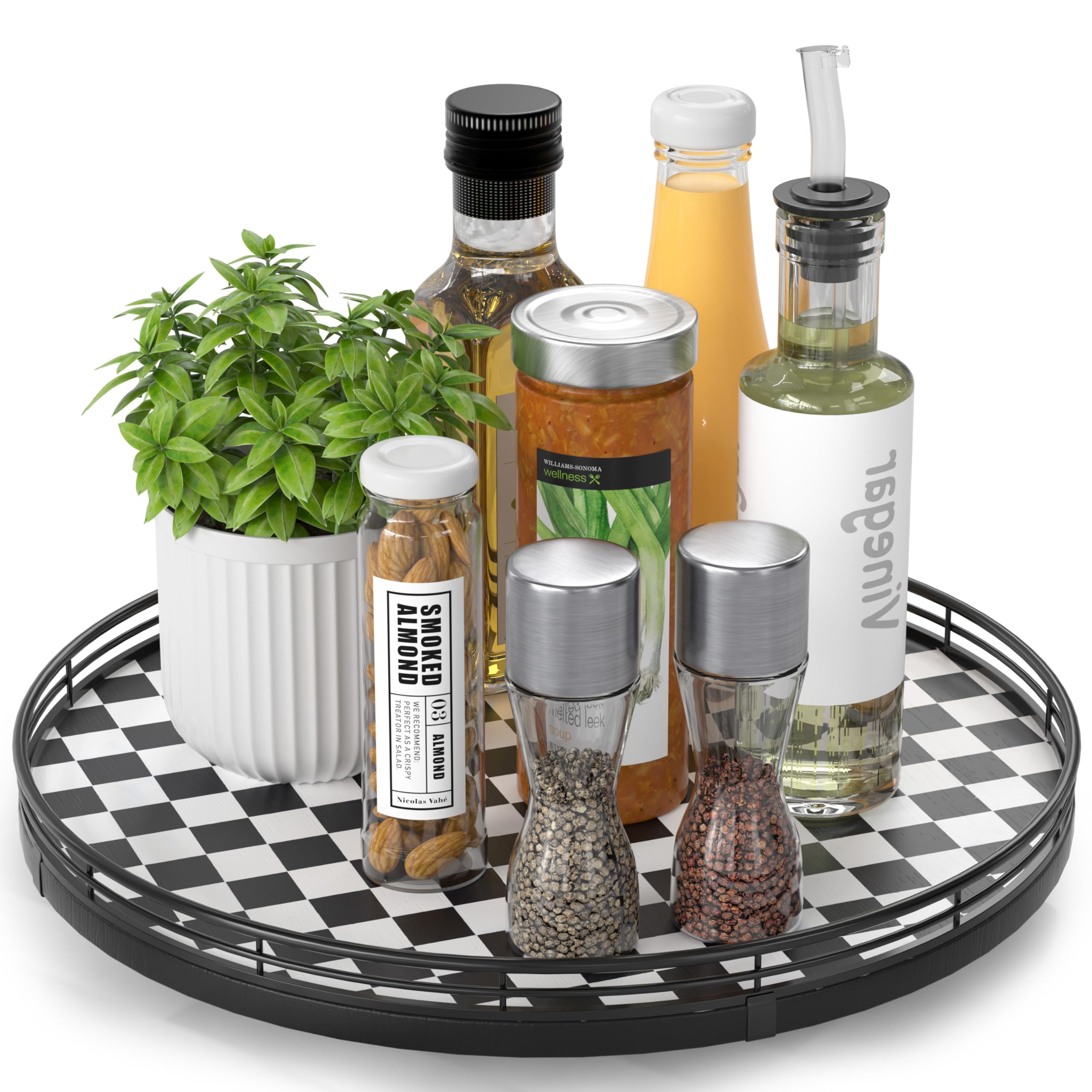 Farmhouse Oak 9" Lazy Susan Turntable Organizer for Cabinet, Round Wooden Lazy Susan Organization and Storage for Dining Table, Pantry, Kitchen, Countertop, Cupboard,Home Decor, Walnut Wood