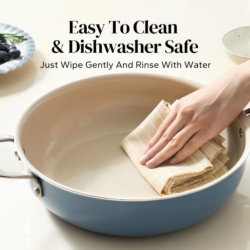 Redchef Ceramic Saute Pan with Lid, Nonstick Deep Frying Pan, 5QT Jumbo Cooker with Helper Handle & Lid, Non Toxic Ceramic Cooking Pan, Chef Pan, Dishwasher & Oven Safe, PFAS PFOA & PTFE Free