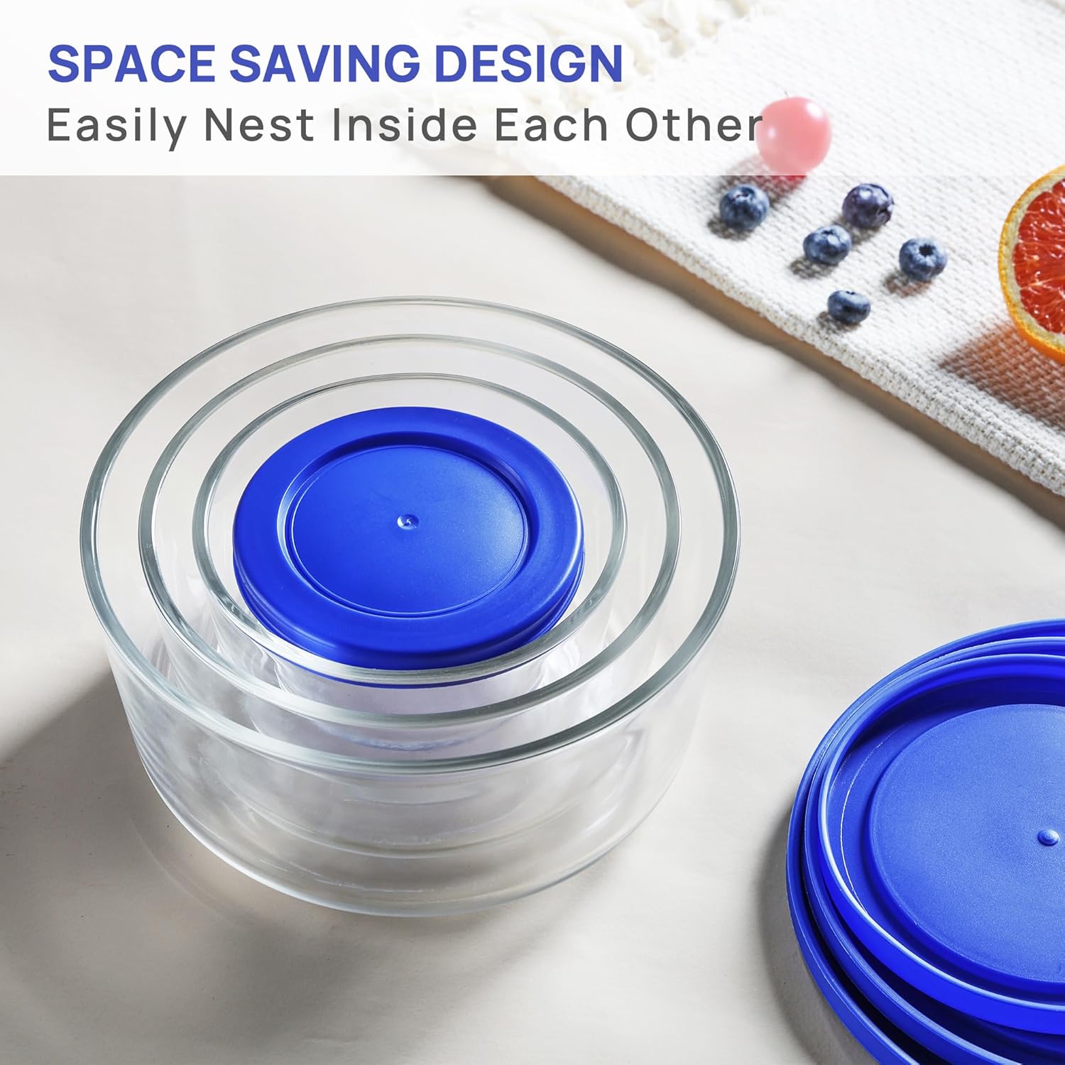 Vtopmart 4 Pack Glass Bowls with Lids (1, 2, 4, 7 Cup), Food Storage Containers, Meal Prep and Leftovers Keeper, Lunch Container, Microwave, Dishwasher & Freezer Safe