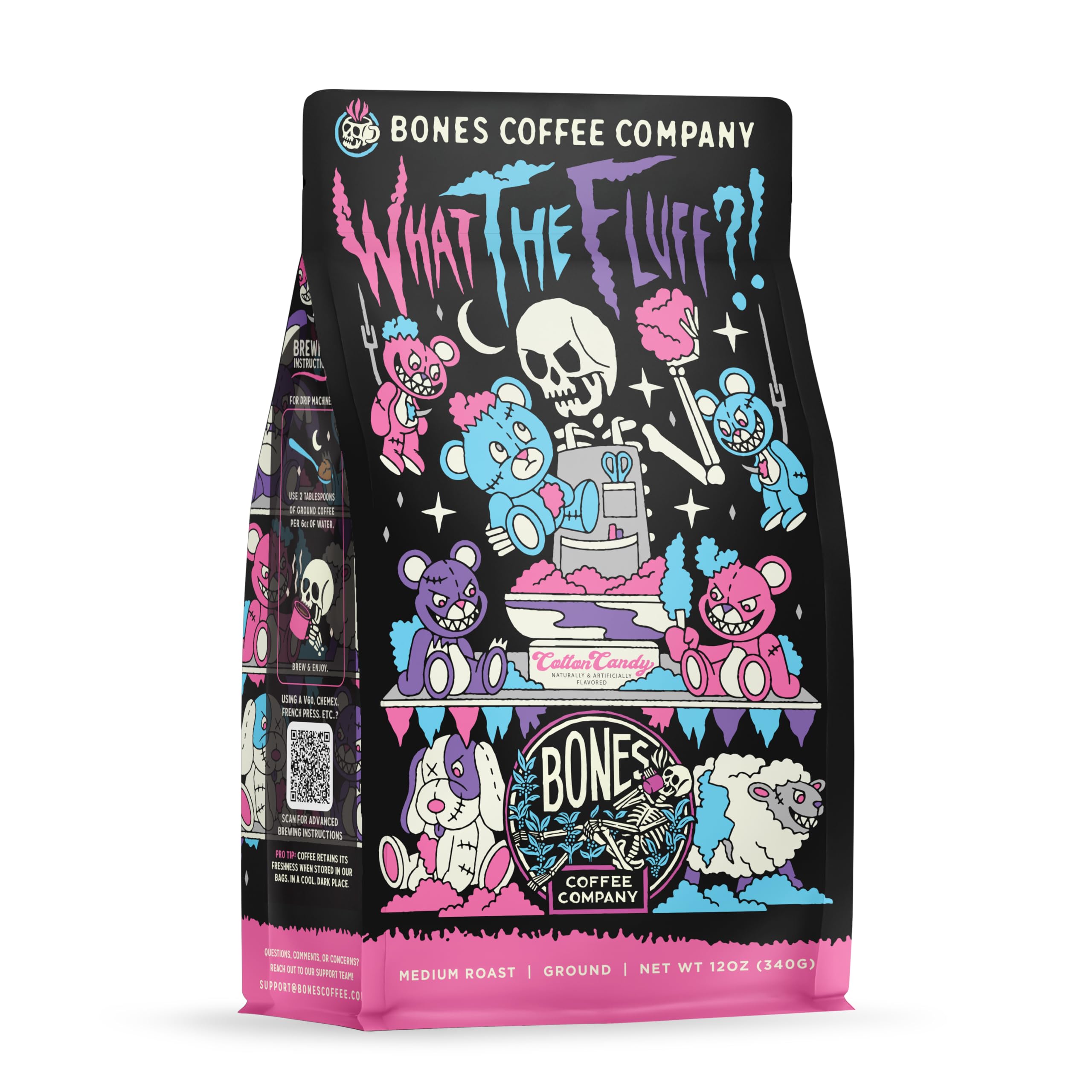 Bones Coffee Company Highland Grog, Butterscotch Caramel Flavored Coffee, Medium Roast Low Acid Arabica Beans Compatible with Auto drip and French Press Coffee Maker, 12 Oz Ground