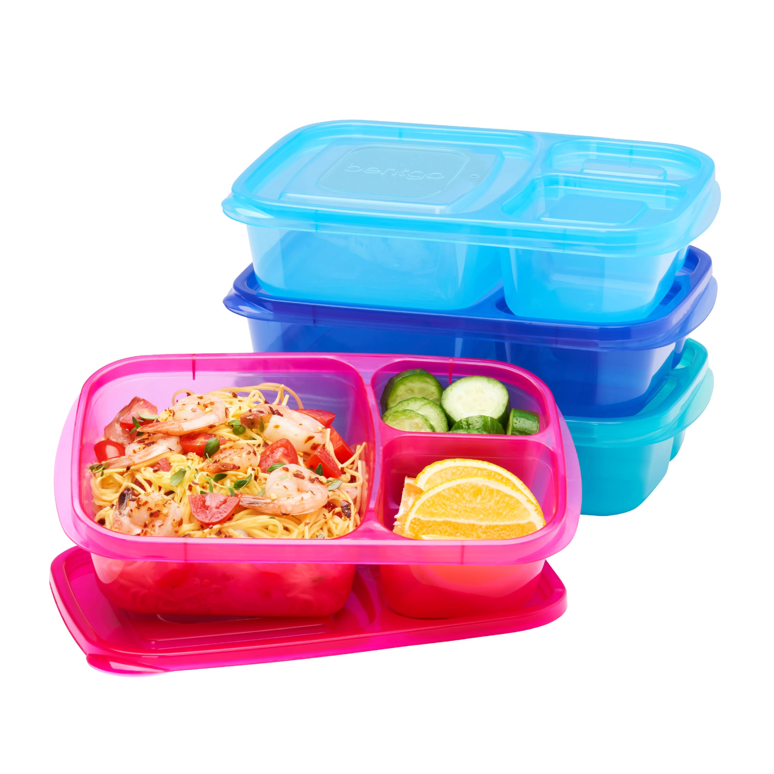 Bentgo Easyboxes - Original Stackable Lunch Boxes - Reusable 3-Compartment Food Containers for Kids and Adults - Bento Lunch Box for Meal Prep, School, & Work - BPA Free, Set of 4 (Classic)
