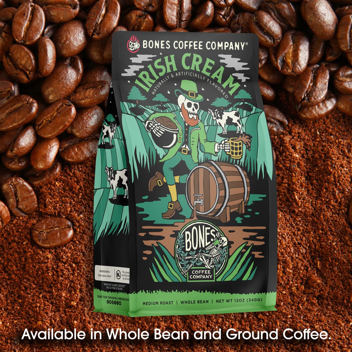 Bones Coffee Company Blueberry Blast Cake, Blueberry Pancakes Flavored Coffee, Medium Roast Low Acid Arabica Beans Compatible with Auto drip and French Press Coffee Maker, 12 Oz Ground