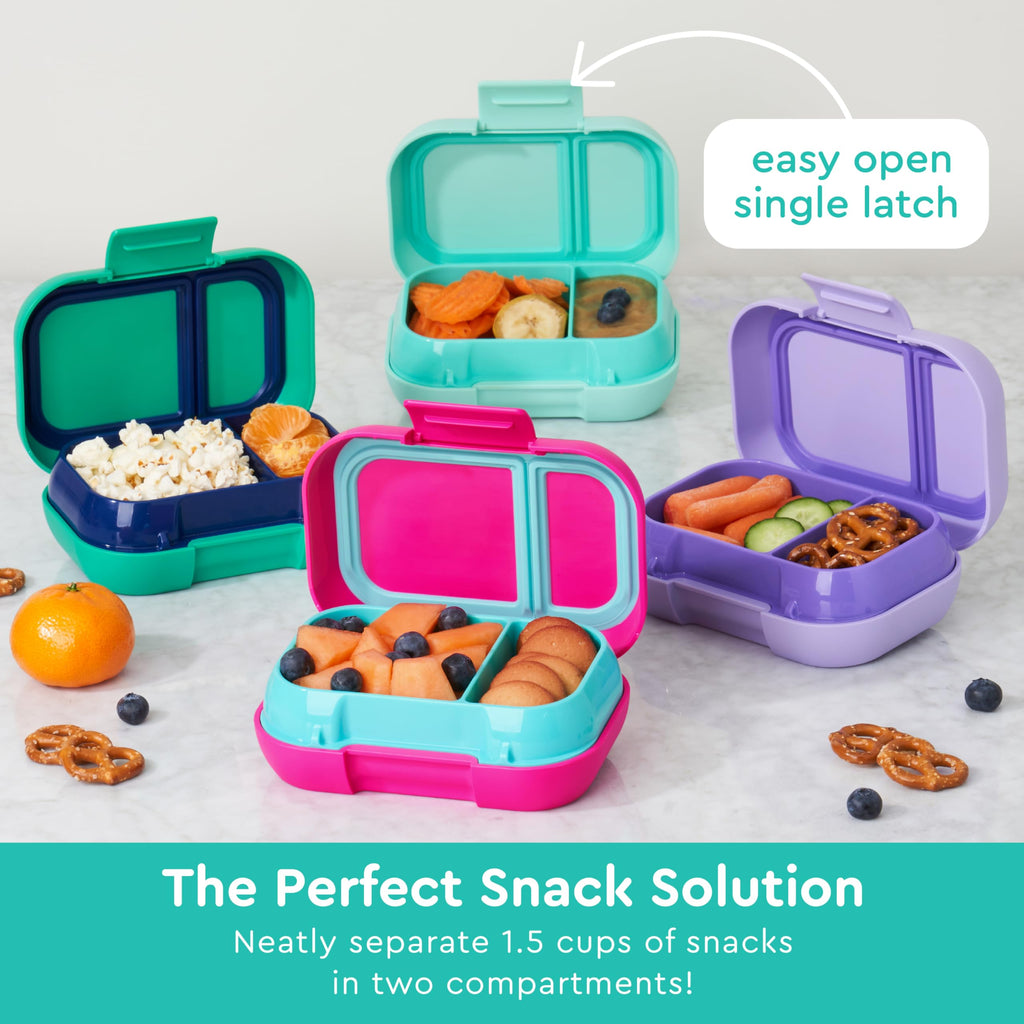 Bentgo Kids Snack - 2 Compartment Leak-Proof Bento Box Container for Snacks and Small Meals, Easy-Open Latch, Dishwasher Safe, BPA-Free for School, Daycare, & Sports - Ideal for Ages 3+ (Green/Navy)