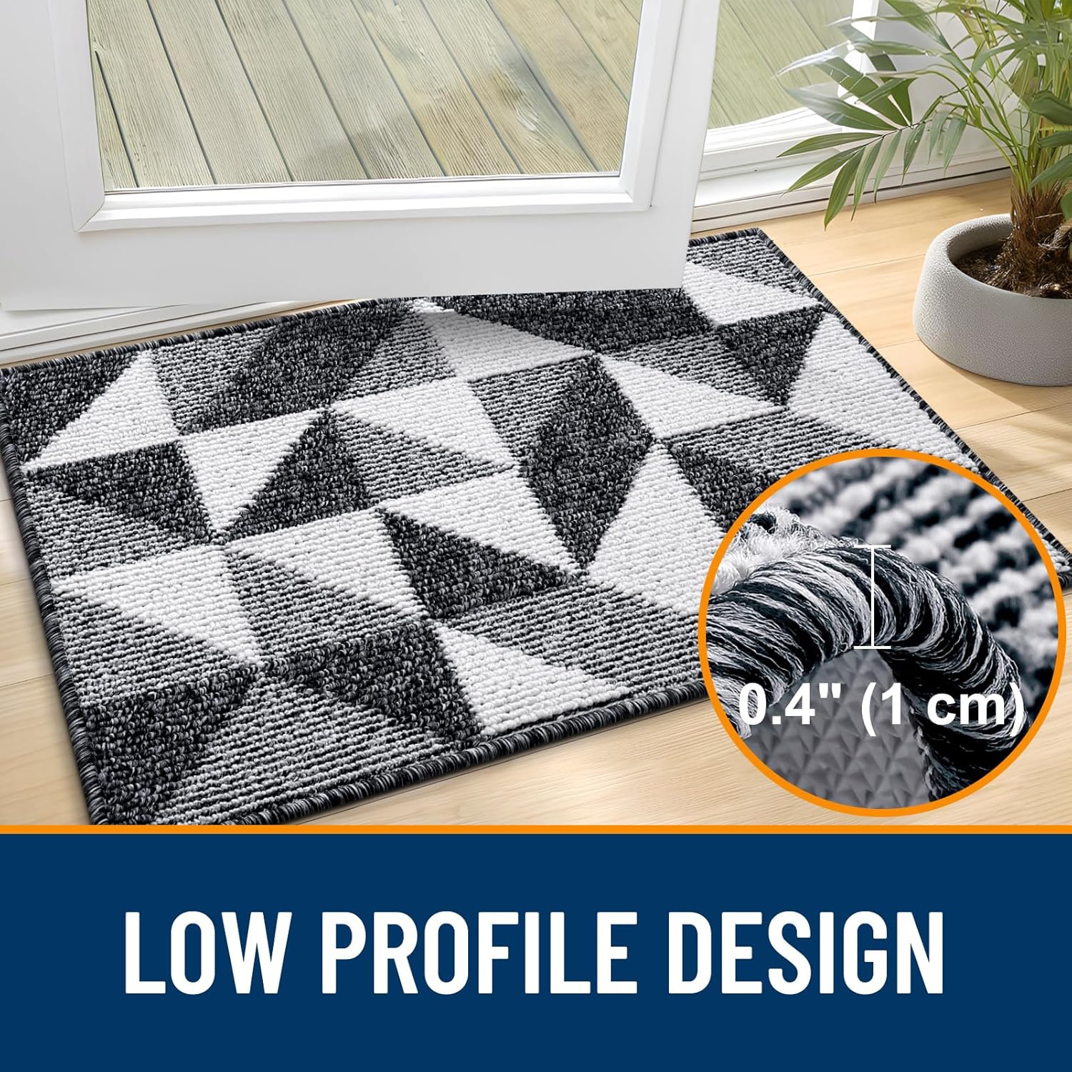 OLANLY Door Mat Indoor Entrance Washable 32x20, Odor-Free Low-Profile Front Back Geometric Doormat, Absorbent Resist Dirt Entry Carpet, Easy to Clean Sturdy Inside Floor Mats for Entryway, Black