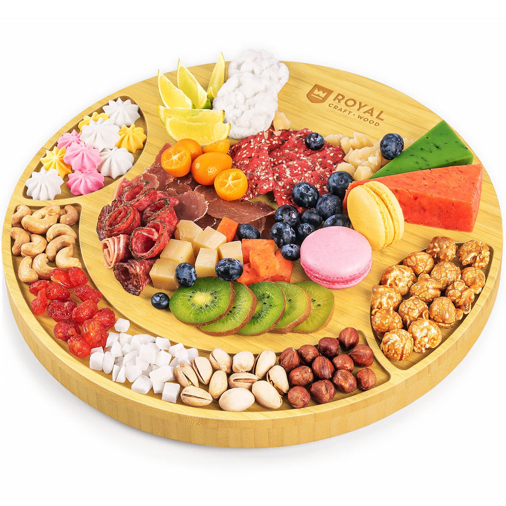 ROYAL CRAFT WOOD Premium Bamboo Charcuterie Board Set - Cheese Platter & Serving Tray & Serving Utensils - Perfect Housewarming Gift, Wedding, Bridal Shower Gift - Ideal for Entertaining and New Home