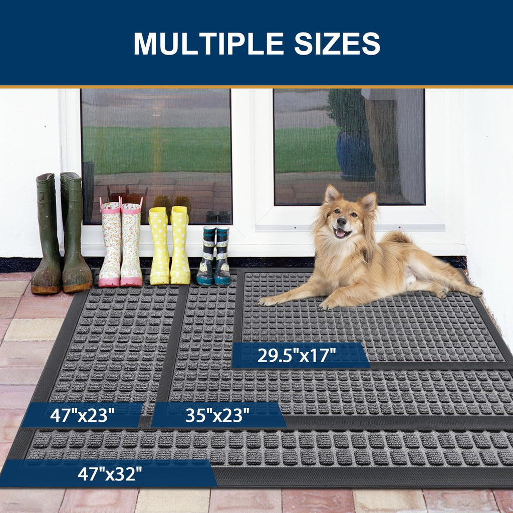 Smiry Front Door Mat Outside Entrance, Heavy Duty Natural Rubber Doormat, Non Slip, Trap Dirt and Moisture, Easy Clean, Low Profile Welcome Floor Mats for Indoor Outdoor Entry, 29.5x17 Inch, Black