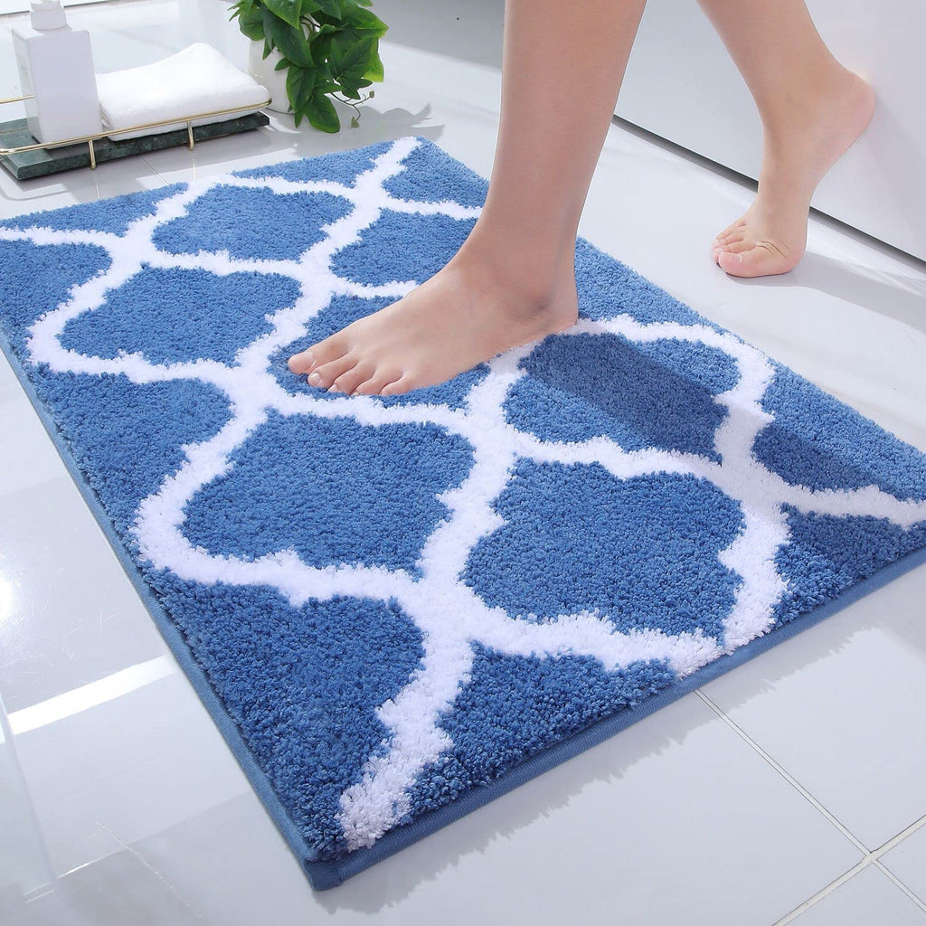 OLANLY Bathroom Rugs 24x16, Soft and Absorbent Microfiber Bath Rugs, Non-Slip Shaggy Shower Carpet, Machine Wash Dry, Bath Mats for Bathroom Floor, Tub and Shower, Grey