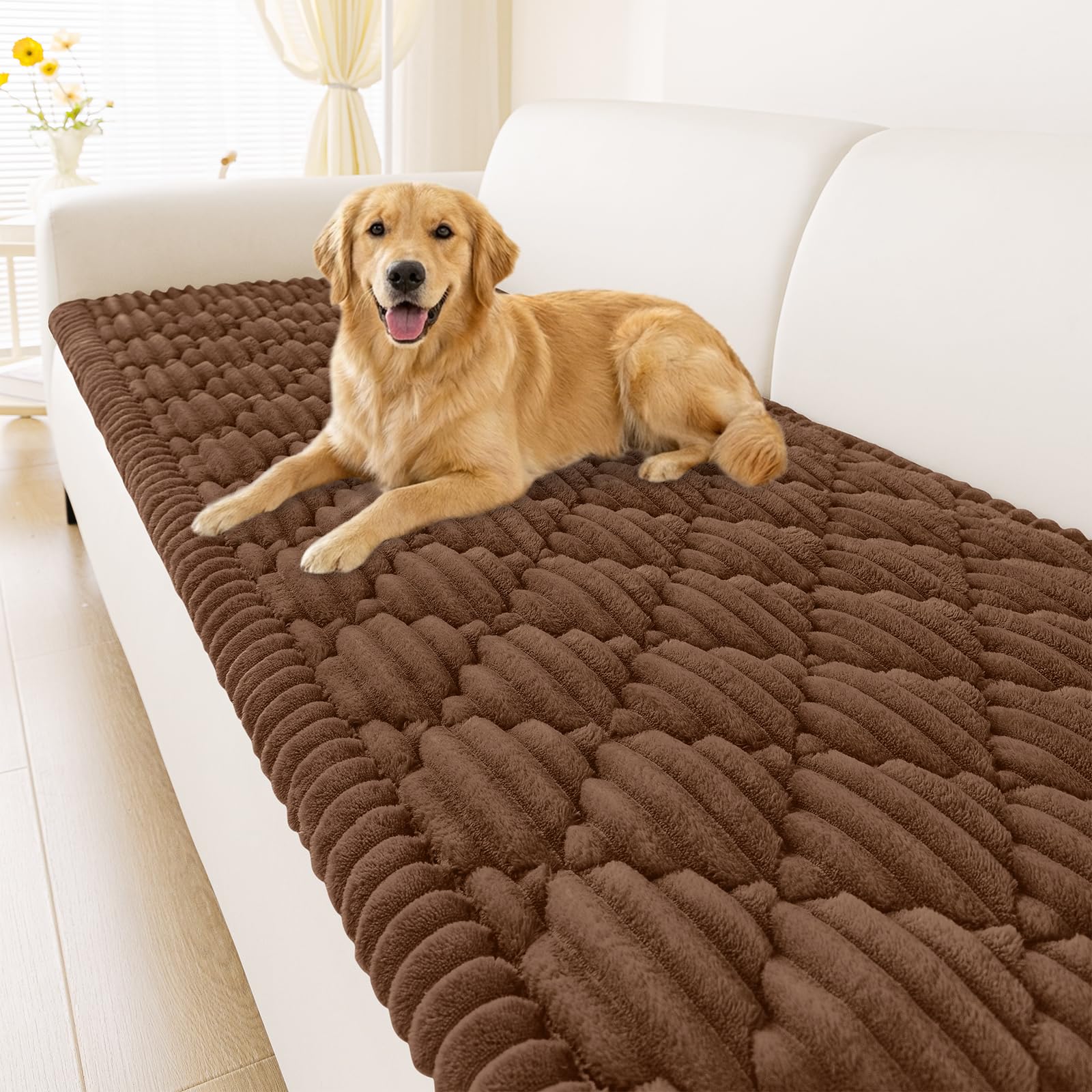 Smiry Pet Couch Cover for Dogs Washable, Non-Slip Fuzzy Couch Covers for 3 Cushion Sofa Pet Friendly, Soft Thick Furniture Protector Sofa Slipcover Mat for Dogs (Camel, 27.6" x 59")
