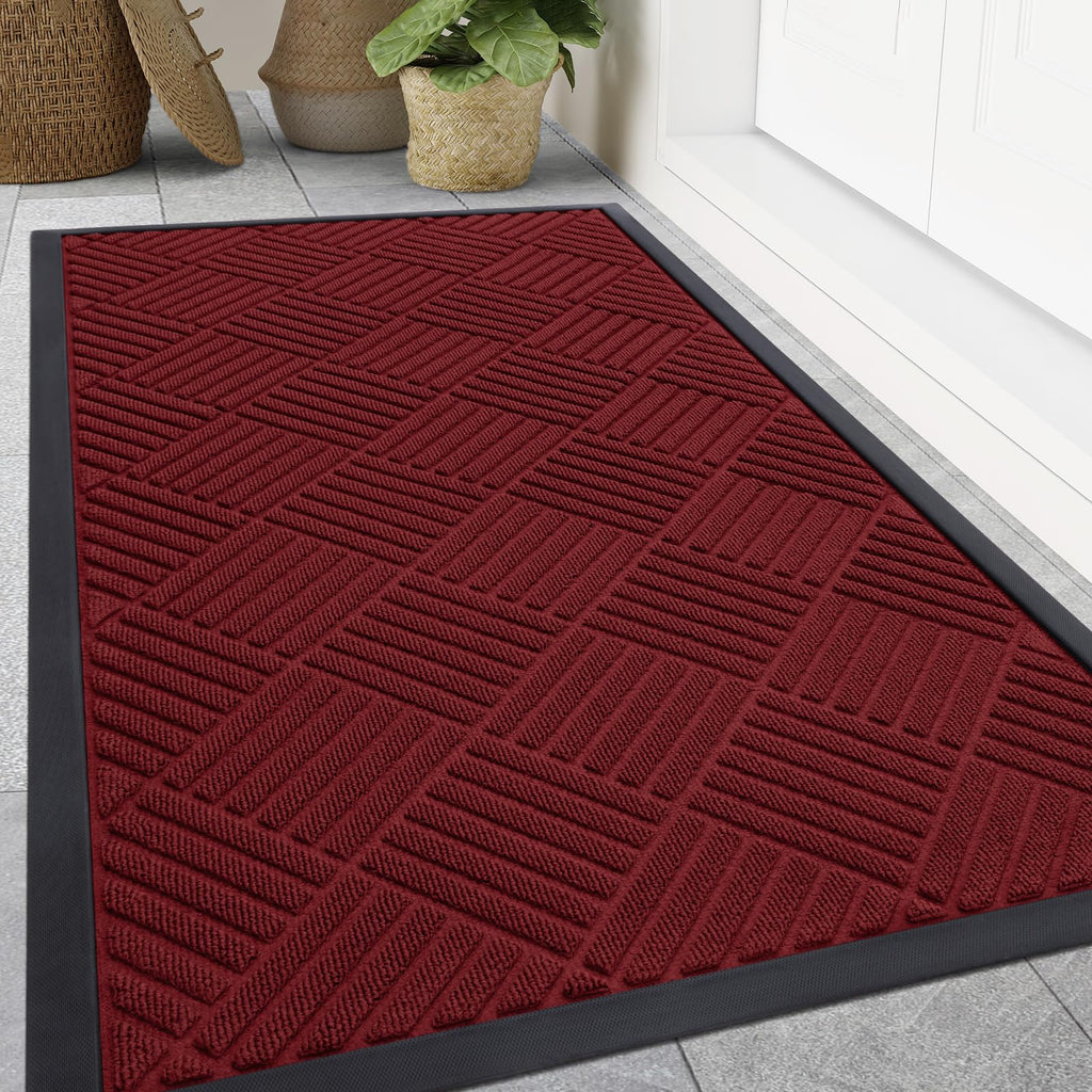 Smiry Front Door Mat Outside Entrance, Heavy Duty Outdoor Indoor Natural Rubber Doormat, Non Slip, Trap Dirt and Moisture, Easy Clean, Low Profile Patio Porch Entryway Mat, 29.5x17, Grey