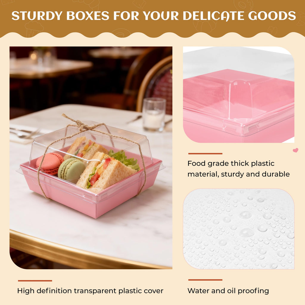 Disposable Charcuterie Boxes with Clear Lid, Food Boxes for Cold&Room Temperature Foods,Grease-Resistant Bakery Packaging for Pastry & Takeout Use 5.3x4.9x2.5INCH(50 Pack,Brown)