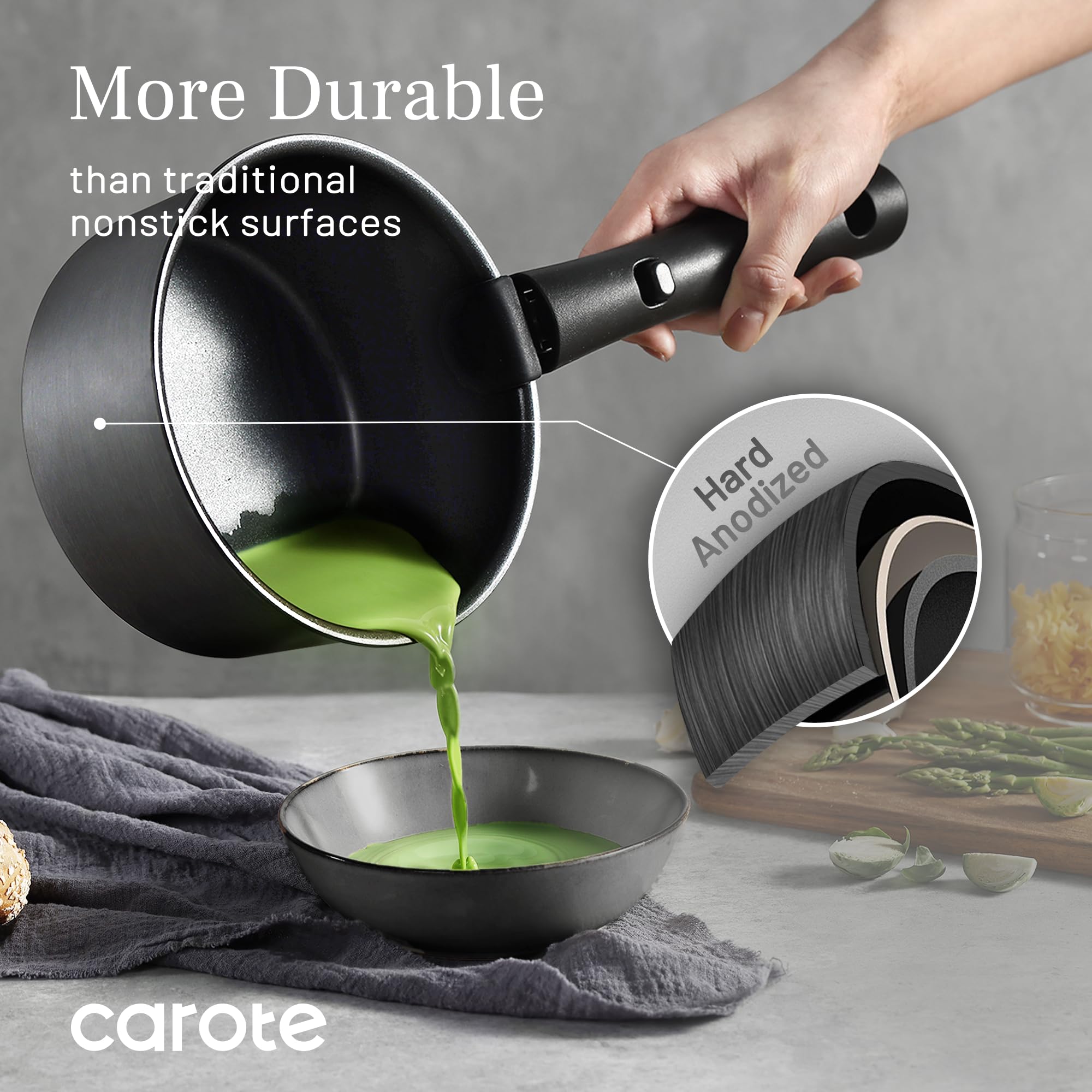 CAROTE 17pcs Pots and Pans Set, Nonstick Cookware Set Detachable Handle, Induction Kitchen Cookware Sets Non Stick with Removable Handle, RV Cookware Set, Oven Safe
