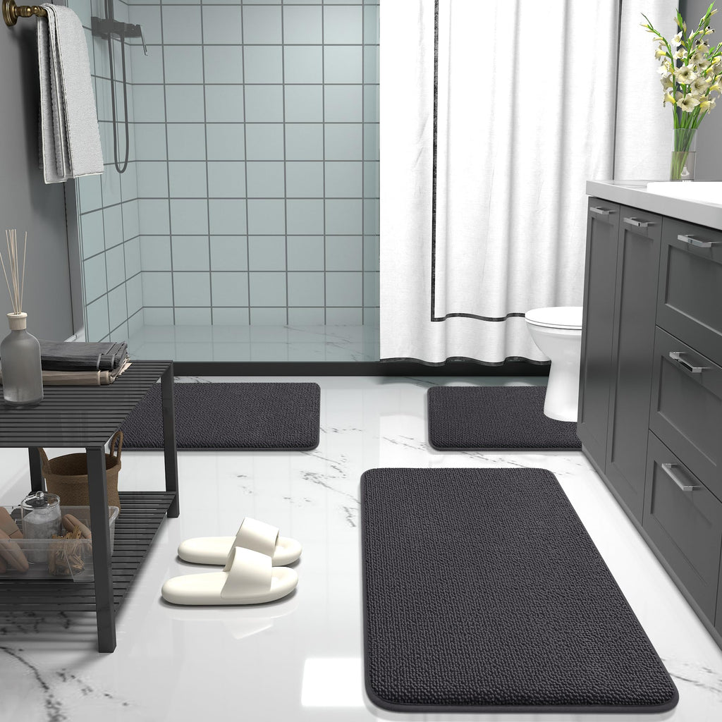 OLANLY Bathroom Rugs Sets 2 Piece, Soft Absorbent Memory Foam Bath Rug Set, Non-Slip, Quick Dry, Machine Washable Bath Mats for Bathroom, Home Decor Accessories (30"x20"+24"x16", Grey)