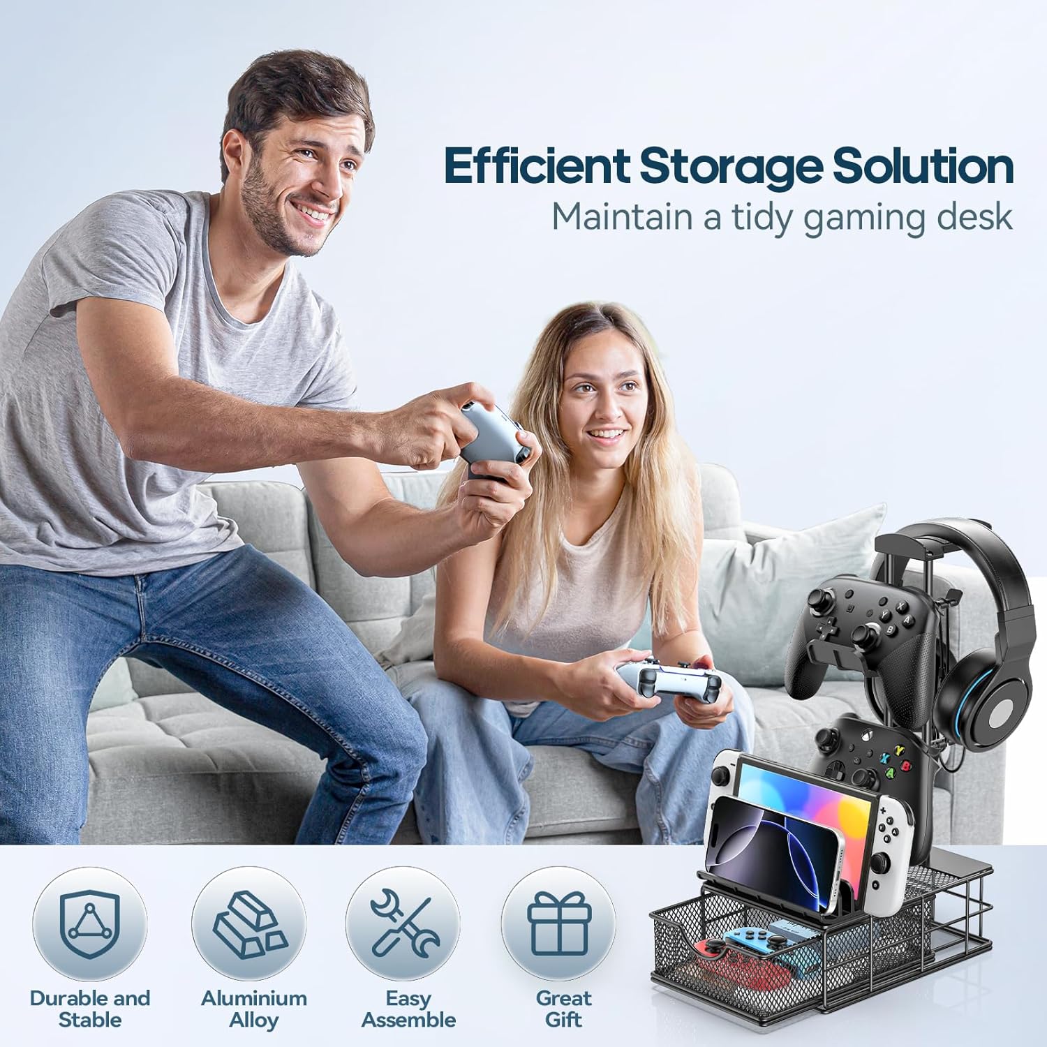 KDD Headphone Stand with USB Charger & Controller Stand for Desk with Drawer