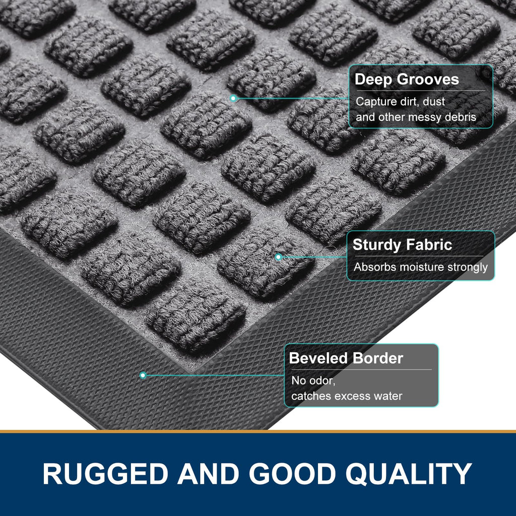 Smiry Front Door Mat Outside Entrance, Heavy Duty Natural Rubber Doormat, Non Slip, Trap Dirt and Moisture, Easy Clean, Low Profile Welcome Floor Mats for Indoor Outdoor Entry, 29.5x17 Inch, Black