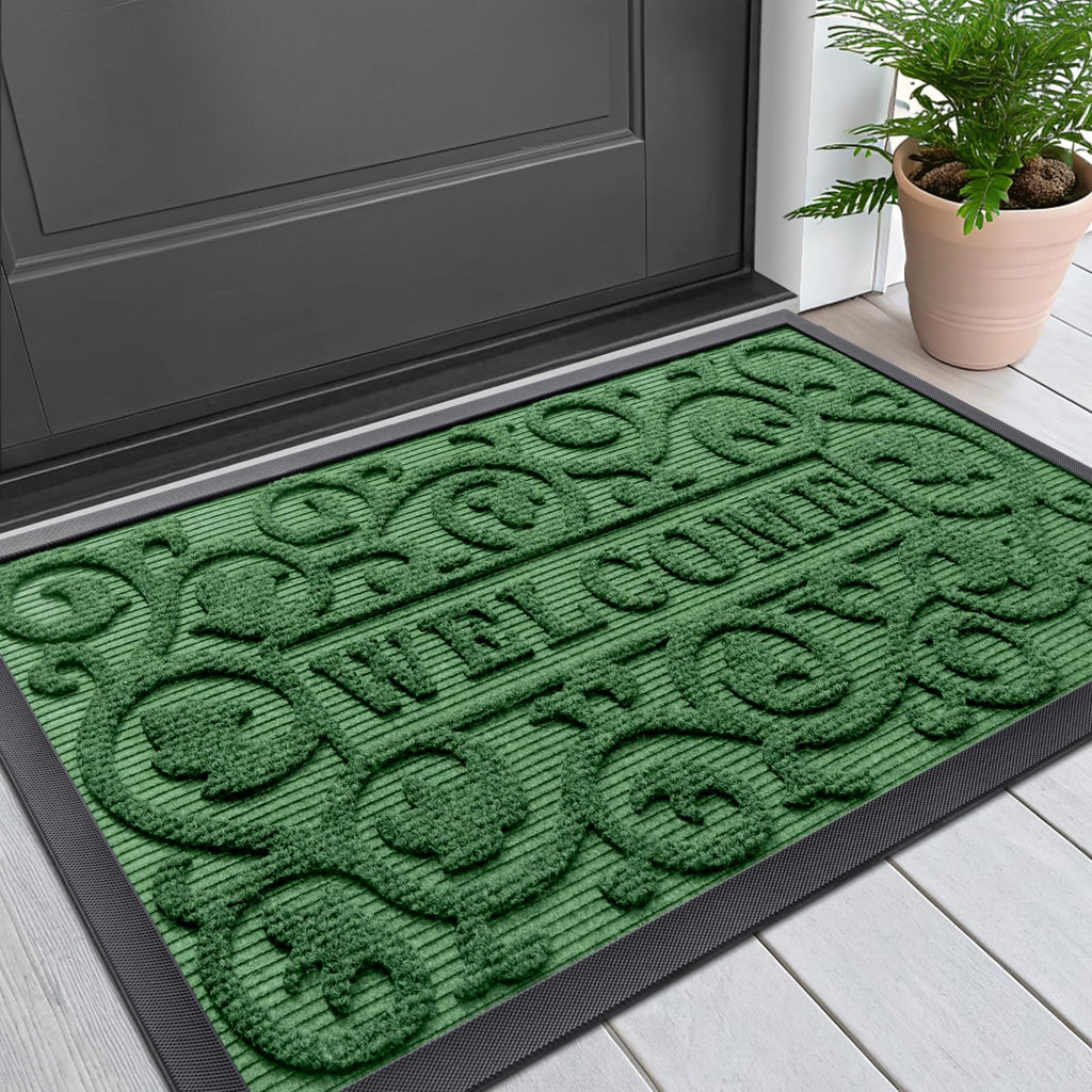 Smiry Front Door Mat Outside Entrance, Heavy Duty Sturdy Natural Rubber Doormat, Trap Dirt and Moisture, Easy Clean Low Profile Mats for Indoor Outdoor Entry, Irregular Triangle (29.5x17, Black)