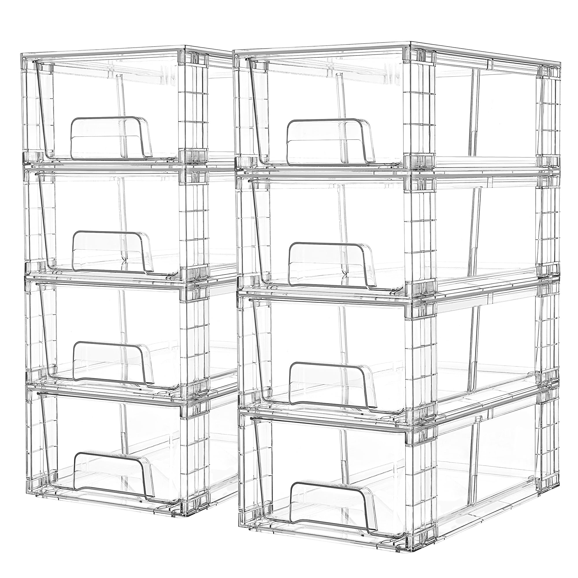 Vtopmart 4 Pack Stackable Storage Drawers,Clear Acrylic Drawer Organizers with Handles, Easily Assemble for Fridge, Bathroom,Kitchen Undersink,Cabinet,Pantry Organization and Storage