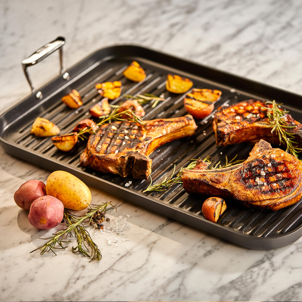 All-Clad HA1 Hard Anodized Nonstick Grill 11x11 Inch Oven Safe 350F Pots and Pans, Cookware Black