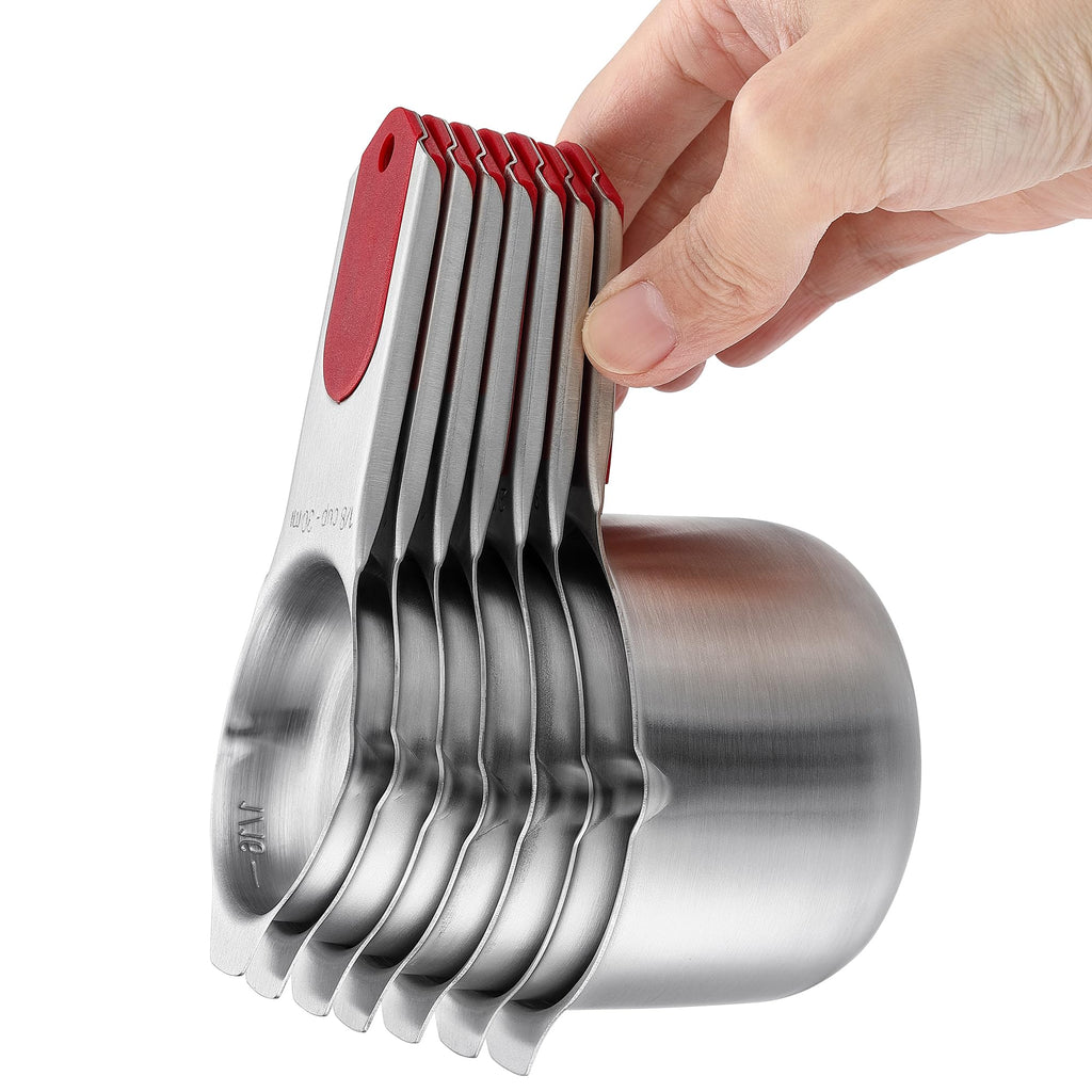 Spring Chef Magnetic Measuring Cups & Spoons Set, Patented, Strong N45 Magnets, Heavy Duty Stainless Steel Fits in Spice Jars for Baking & Cooking, BPA Free, Round Set of 15 with Leveler, Black