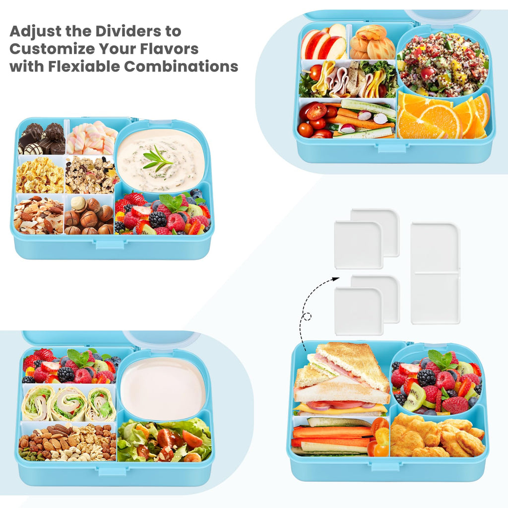 Snack Box Container for Kids Adults Reusable Snackle Box with Adjustable Dividers Airtight Snack Organizer with Compartents Toddler Bento Lunch Box Leak Proof for Office,School,Travel,Outdoor