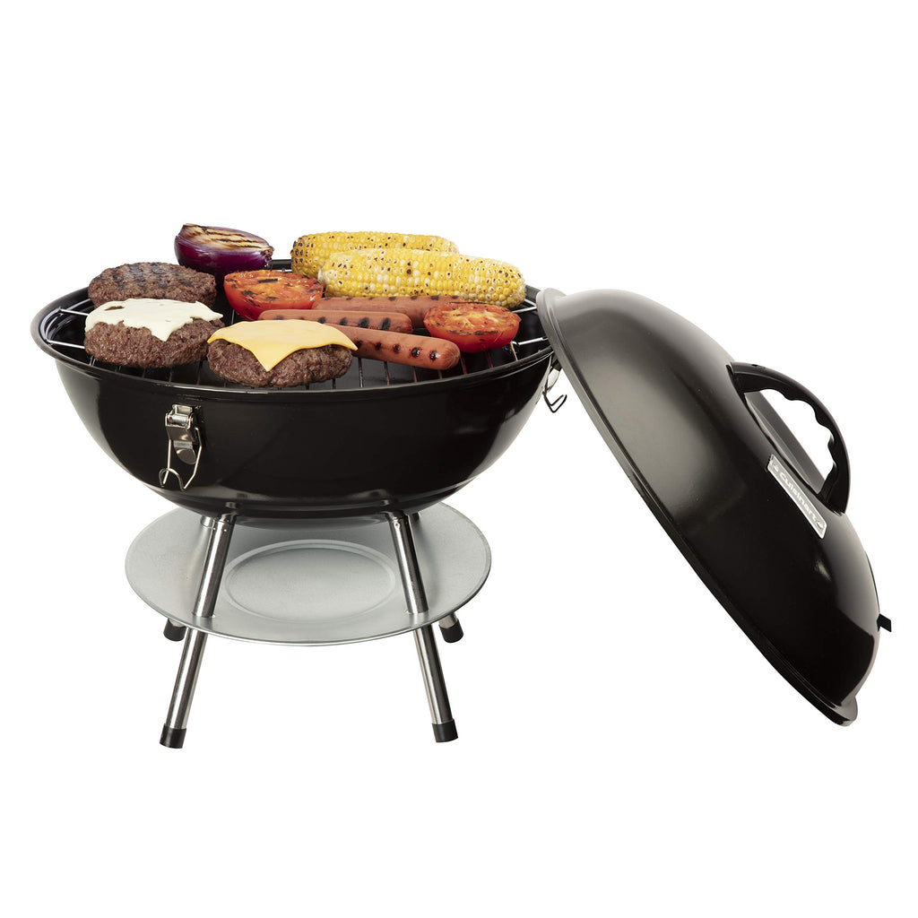Cuisinart 14" Portable Charcoal Grill, Tabletop Outdoor Small Grill with Locking Lid and Dual Vents, Chrome Plated Travel Size BBQ Perfect for Camping, Tailgates, Cookouts, Red