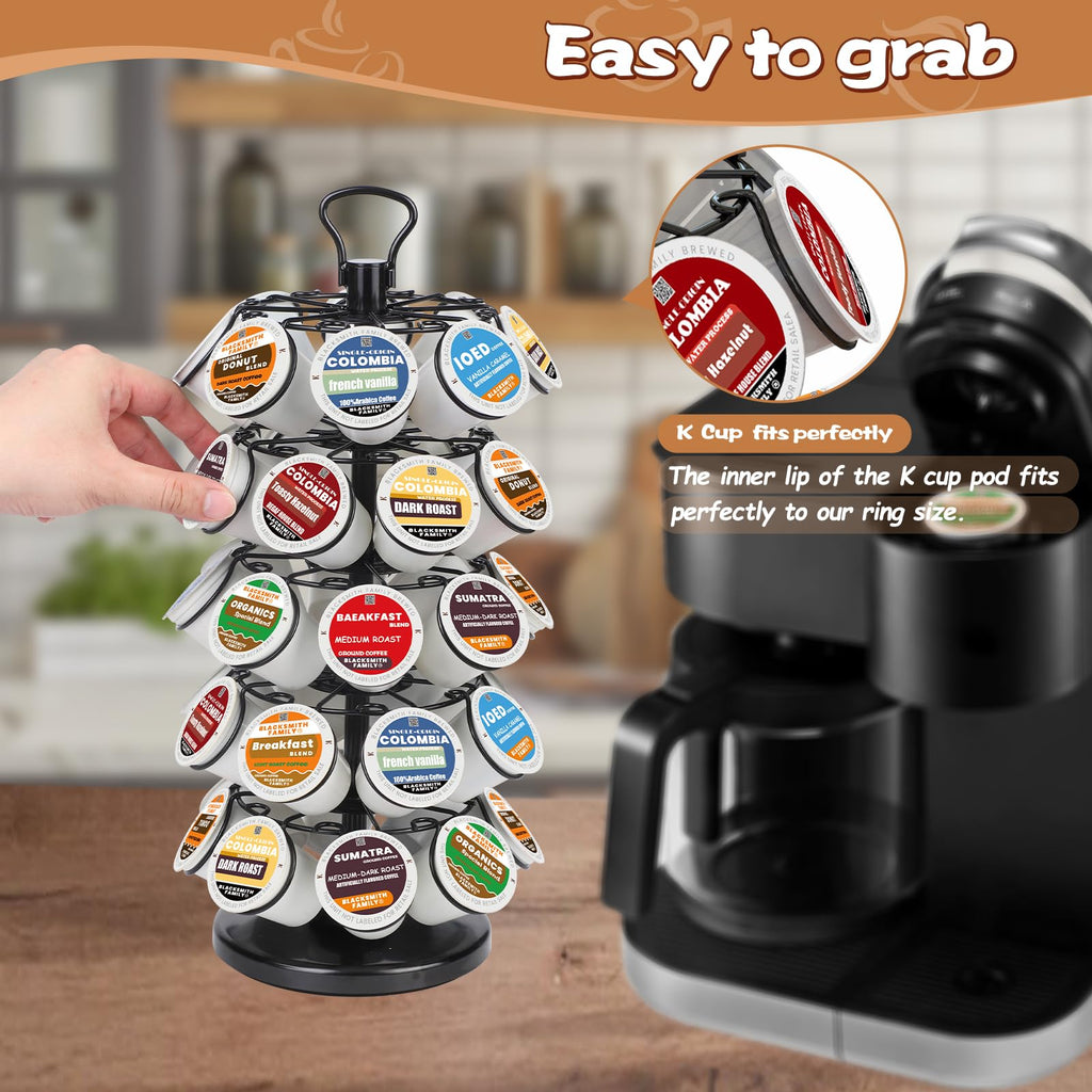 K Cup Holders,K Cup Holder, K Cups Holder,K Cup Carousel, Coffee Pods Holder Storage Organizer Stand,No Assembly Required,Black (Capacity of 40 Pods, Black)