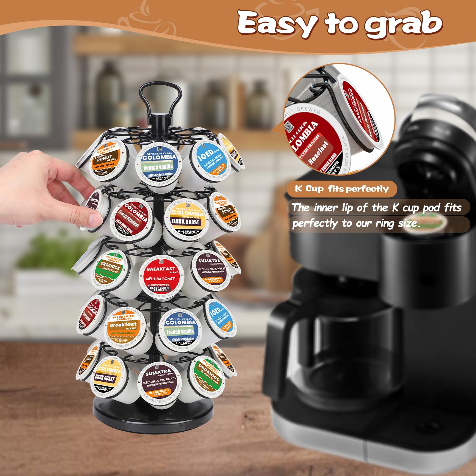 K Cup Holders,K Cup Holder, K Cups Holder,K Cup Carousel, Coffee Pods Holder Storage Organizer Stand,No Assembly Required,Black (Capacity of 40 Pods, Black)