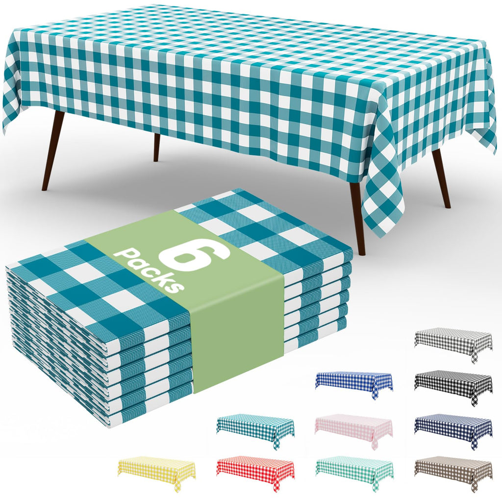 Smiry 3 Pack Red Gingham Disposable Tablecloths - 54" x 108" Heavy Duty Plastic Table Cloth, Waterproof Buffalo Plaid Table Covers for Picnic, Banquets, Outdoor Parties
