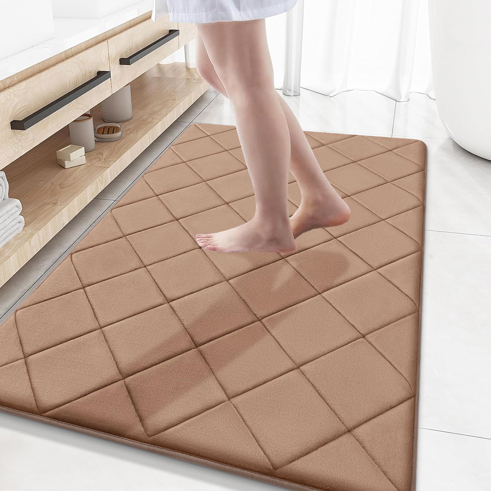 OLANLY Memory Foam Bath Mat 30x20, Ultra Soft and Absorbent Bathroom Rugs, Machine Washable, Comfortable Bath Carpet for Bathroom Floor, Tub and Shower, Black