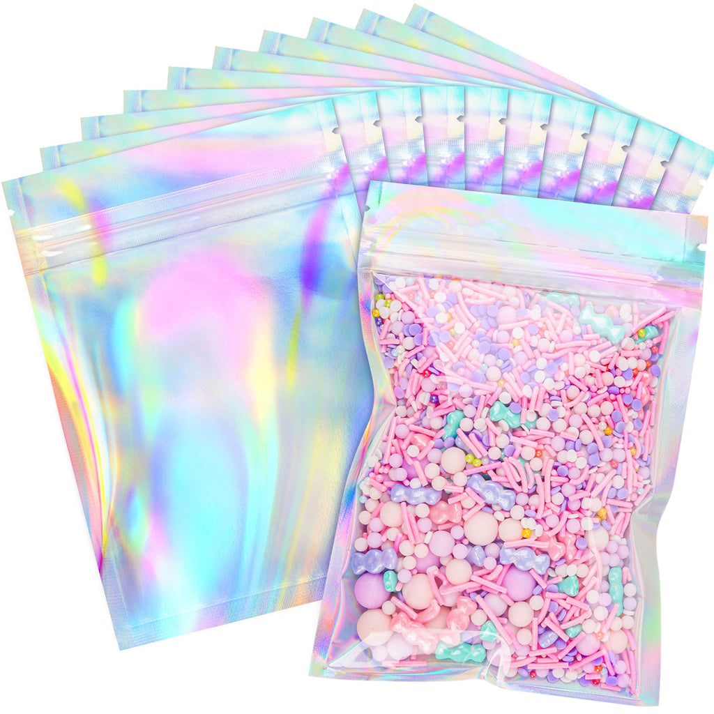Holographic Mylar Bags Resealable Smell Proof Bags for lip gloss, Jewelry, Lash Candy and More - Small Business Packaging Supplies(100PACK, 3x9INCH)