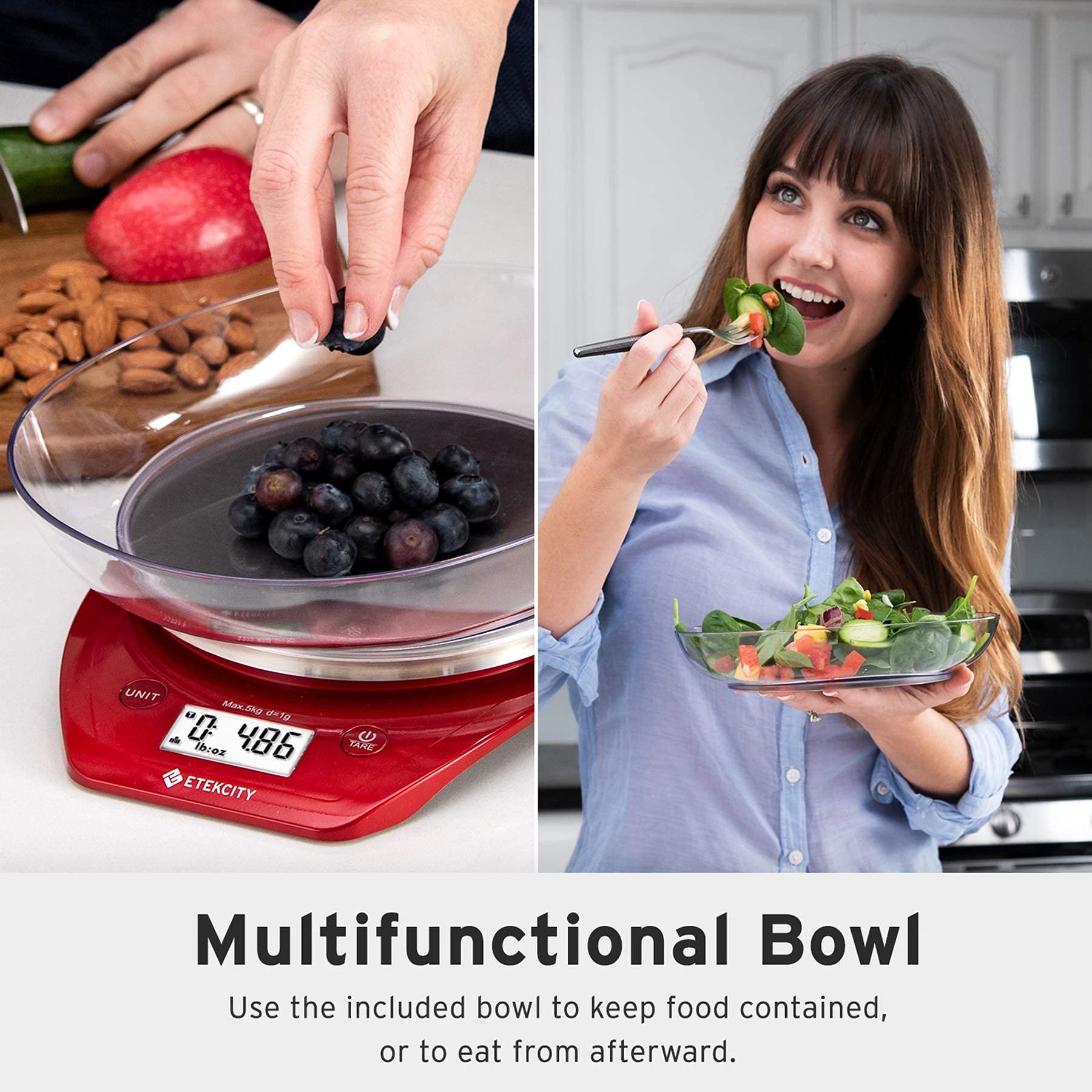 Etekcity 0.1g Food Kitchen Scale, Bowl, Digital Grams and Ounces for Weight Loss, Dieting, Baking, Cooking, and Meal Prep, 11lb/5kg, Stainless Steel Silver