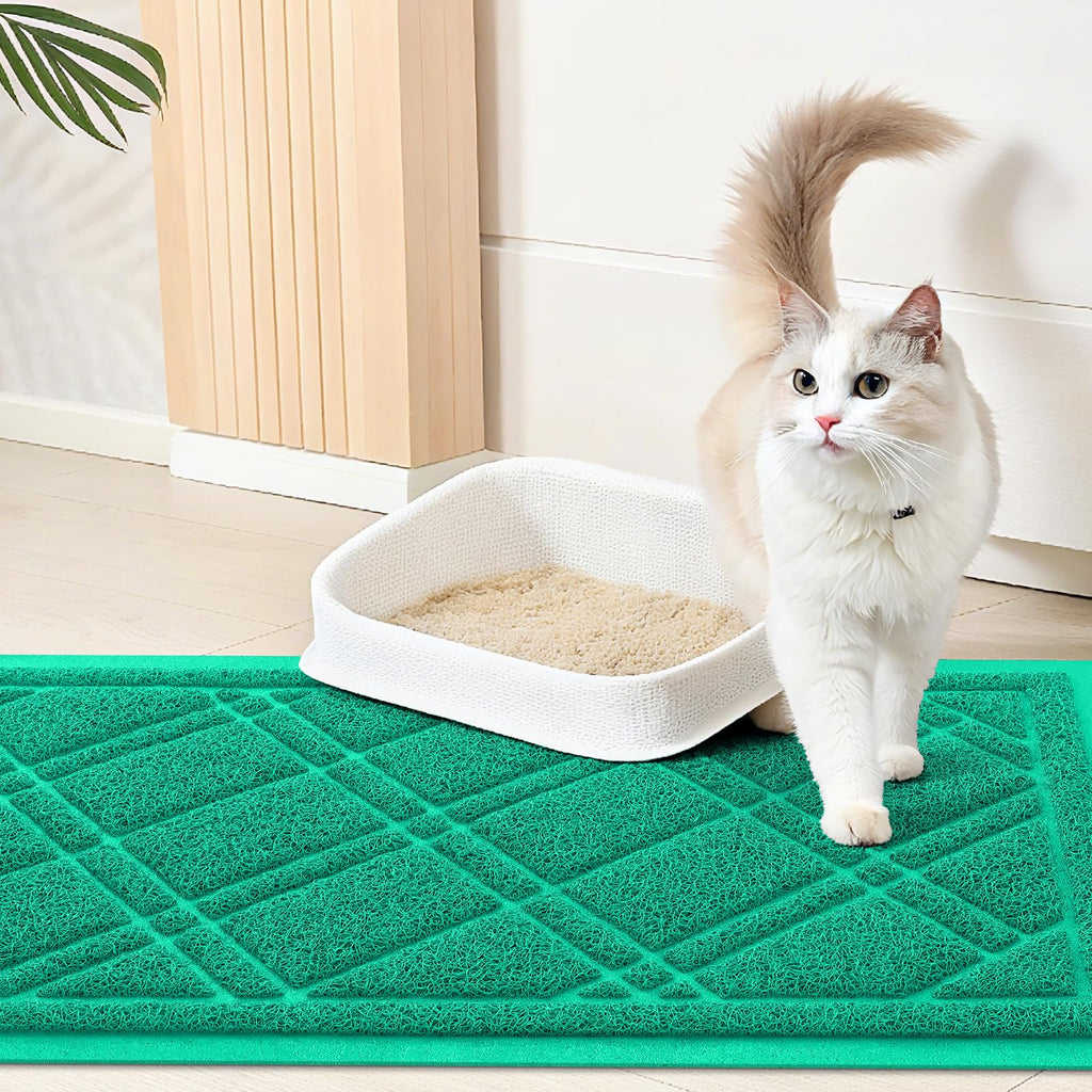 Smiry Cat Litter Box Mat 30x17, Non-Slip Water Resistant Litter Trapping Mat, Easy Clean Less Waste and Urine-Locking Cat Carpet for Indoor, Grey