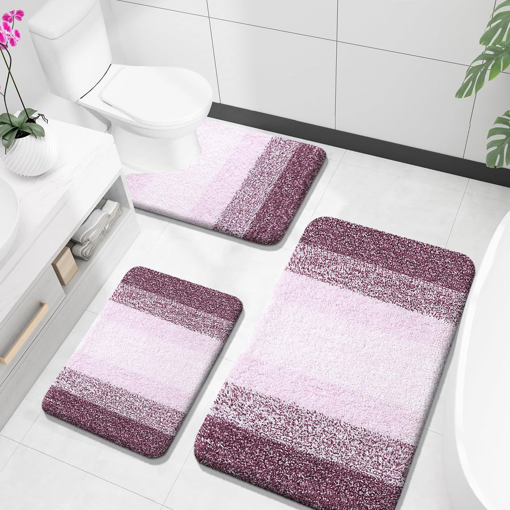 OLANLY Bathroom Rugs Sets 3 Piece, Soft Absorbent Microfiber Bath Mats and U-Shaped Contour Toilet Rug, Machine Wash Dry, Plush Shaggy Bath Mat Set for Bathroom (30"x20"+24"x16"+24"x20", Grey)