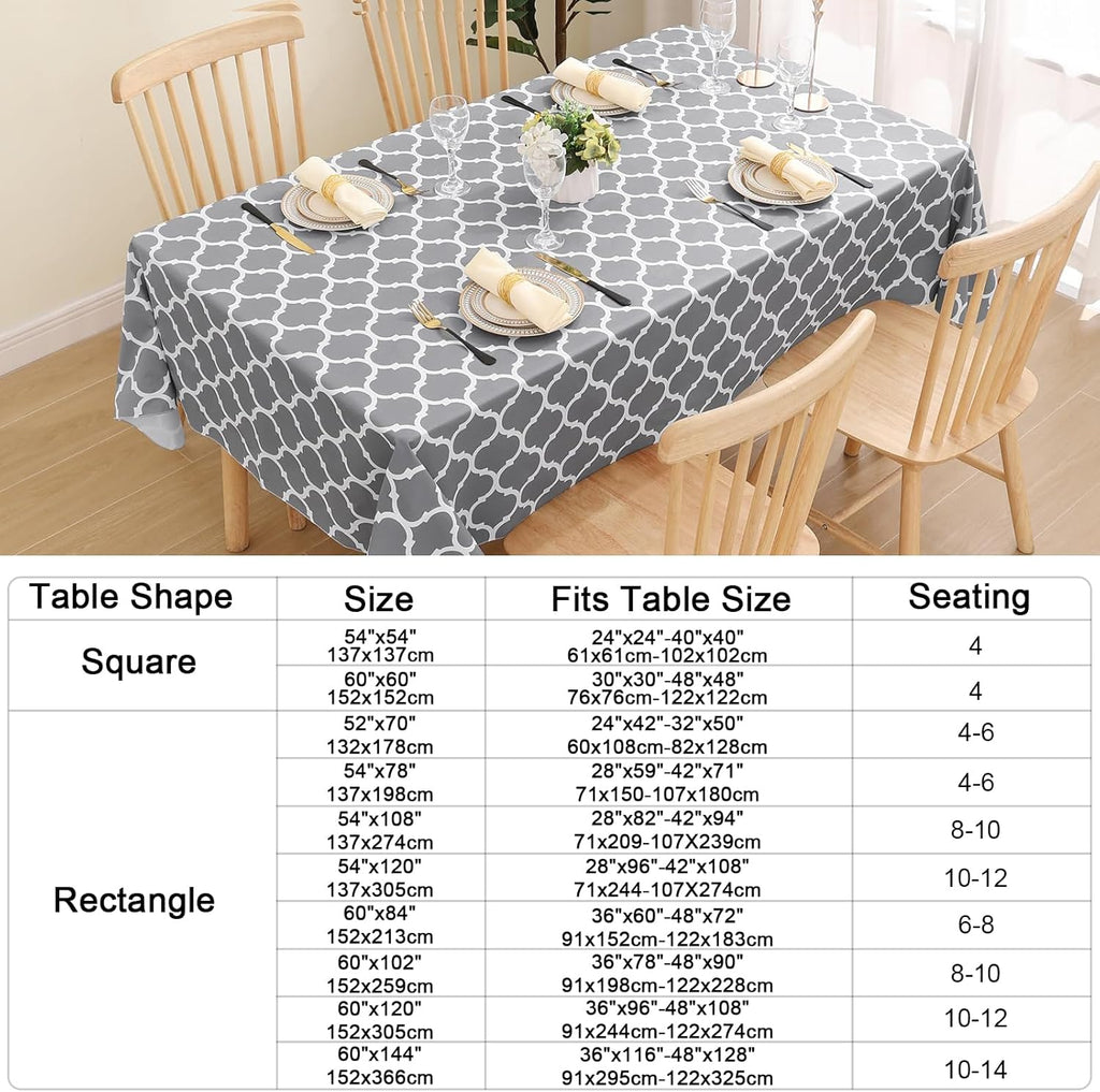 Smiry Rectangle Table Cloth, Waterproof Vinyl Tablecloths with Flannel Backing for Rectangle Tables, Wipeable Spillproof Plastic Tablecloth for Dining, Camping, Indoor and Outdoor (60"x84", Grey)