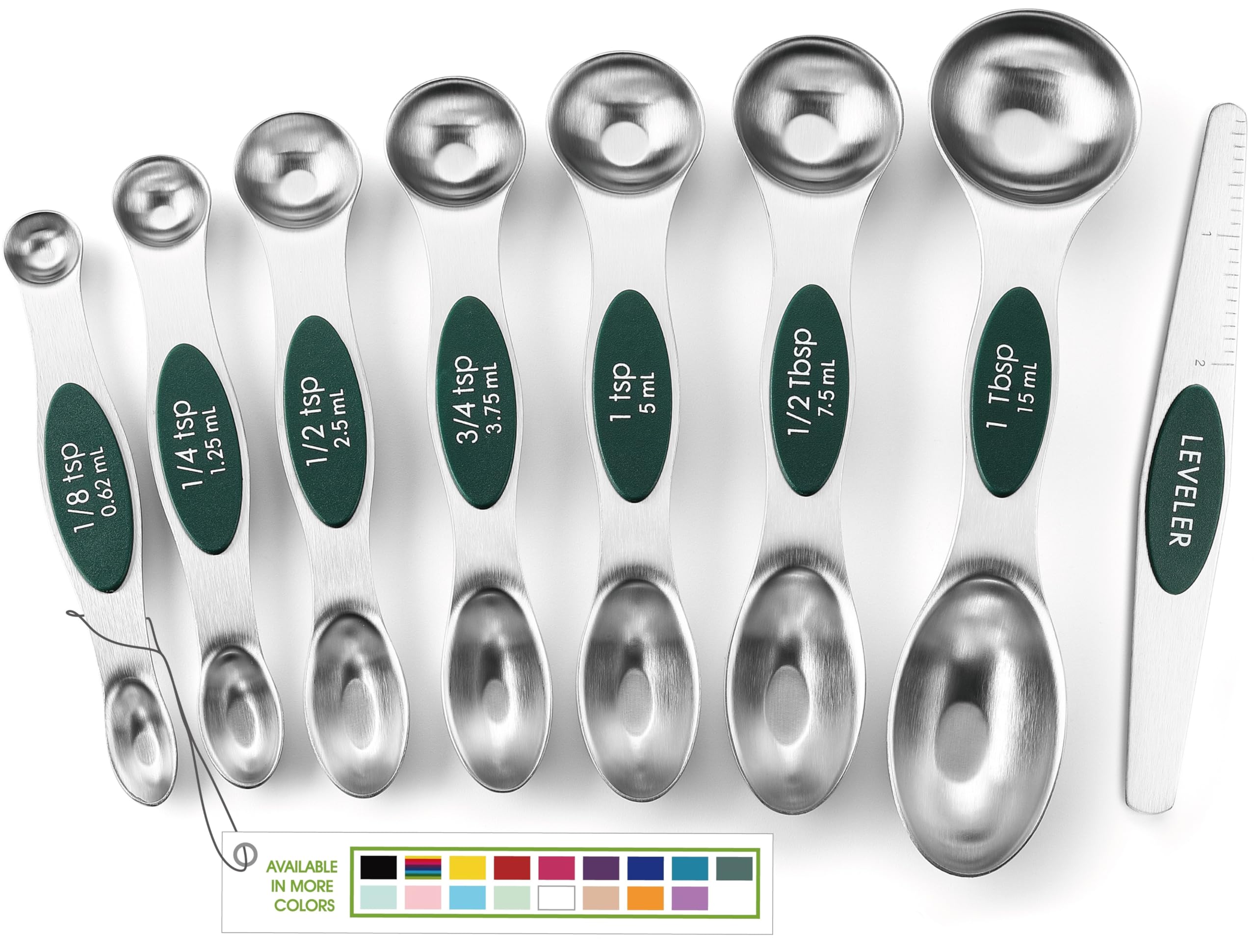 Spring Chef Stainless Steel Magnetic Measuring Spoons Set with Strong N45 Magnets, Heavy Duty Metal Kitchen Gadgets for Baking & Cooking, Fits in Most Kitchen Spice Jars, Set of 8 with Leveler, Black
